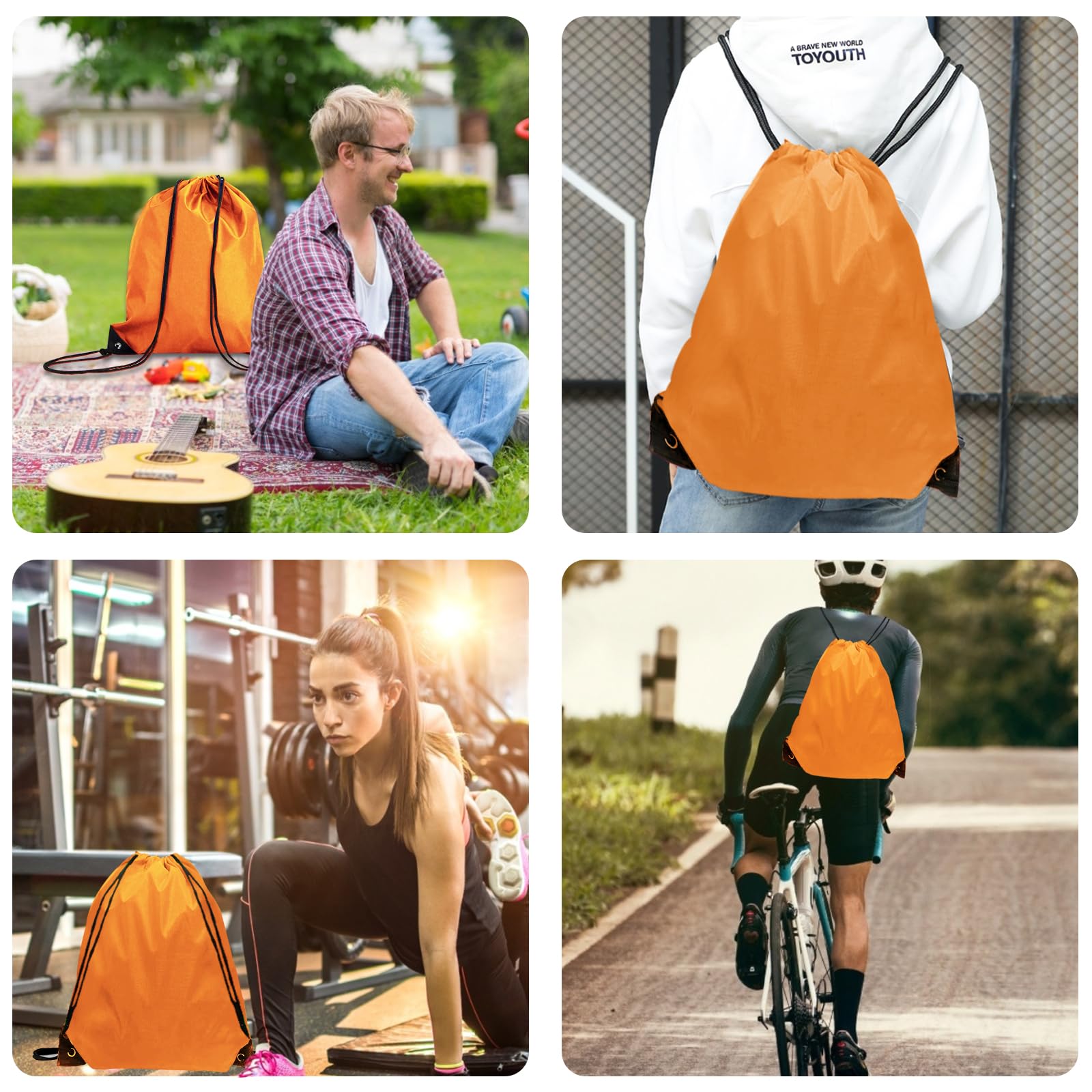 42 Pcs Bulk Drawstring Backpacks - Lightweight Gym Sackpack for Men & Women - Orange Cinch Bags for Sports, Travel & School Supplies Storage