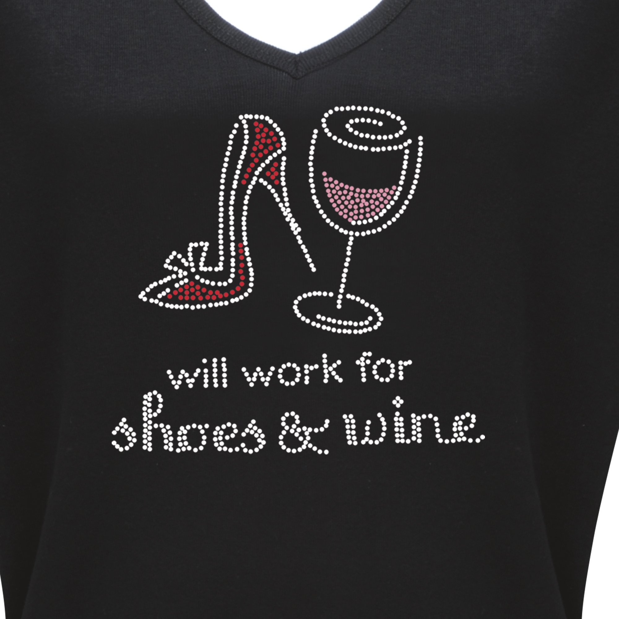 Chris's Stuff Women's Rhinestone V-Neck Cotton T-Shirt - Short Sleeve Casual Tee - Black - Perfect for Summer Outfits, Parties & Everyday Wear