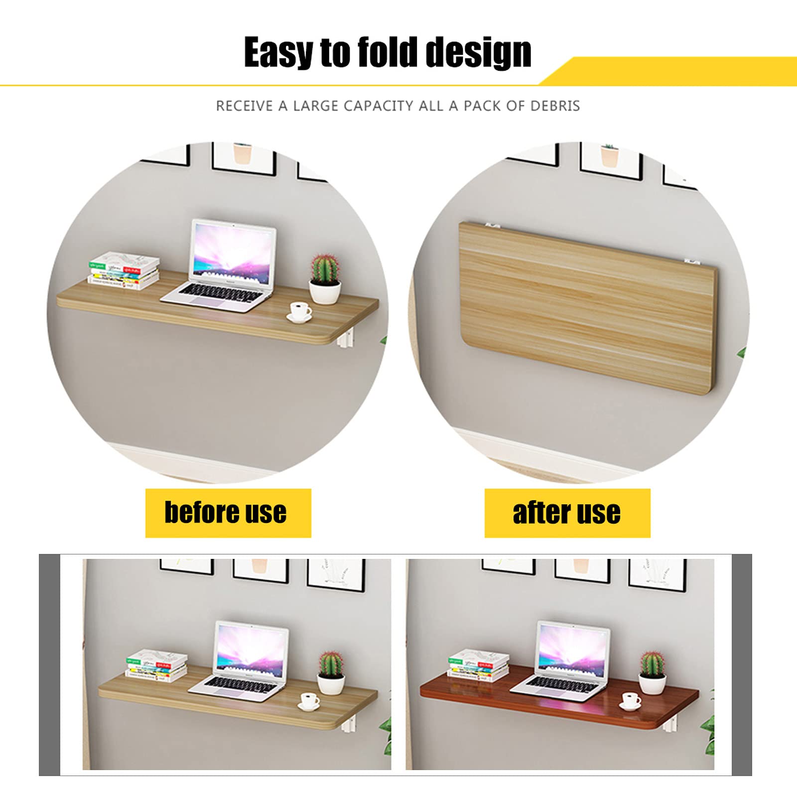 Wall Mounted Folding Workbench - Heavy Duty Drop-Leaf Wooden Table for Kitchen, Dining & Office | Space-Saving Fold Down Design for Small Spaces | Perfect as Kitchen Table, Computer Desk or Craft Station