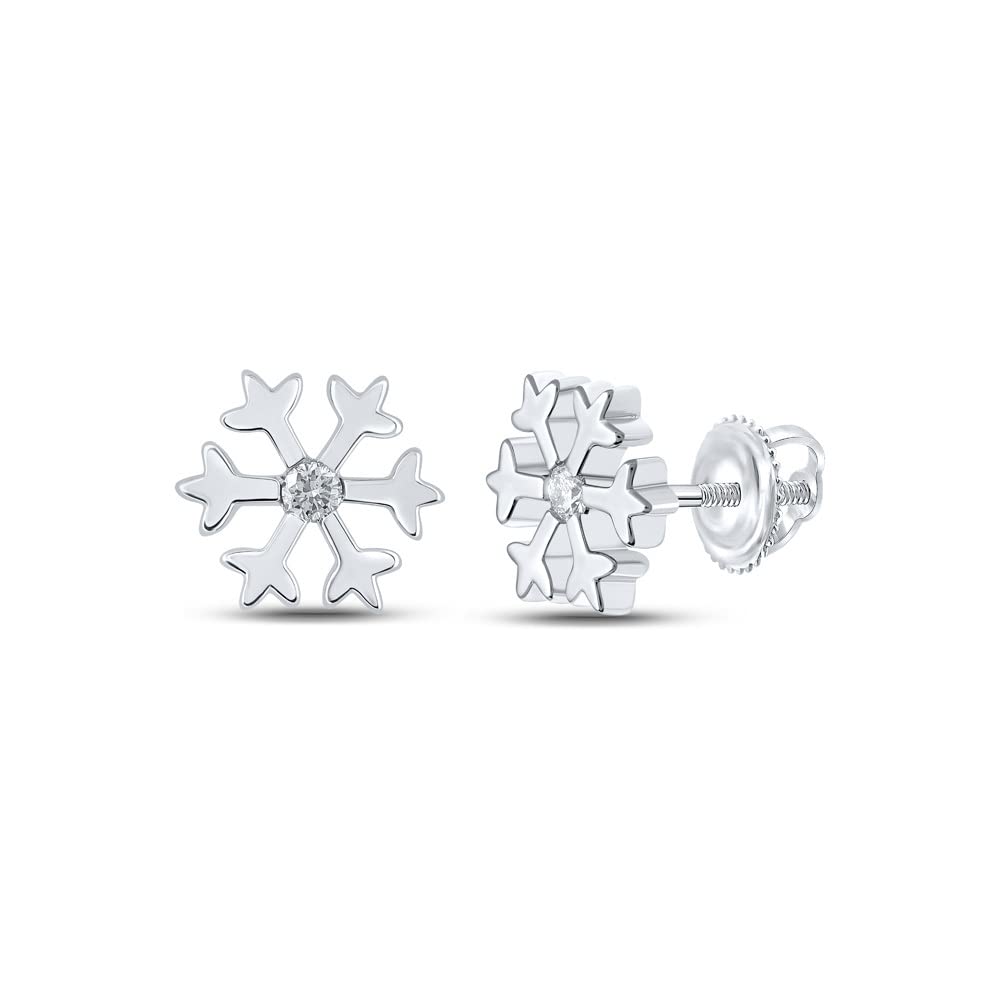 10K White Gold Women's Round Diamond Snowflake Fashion Earrings (1/20 CTTW) - Perfect for Holiday Parties, Weddings & Special Occasions