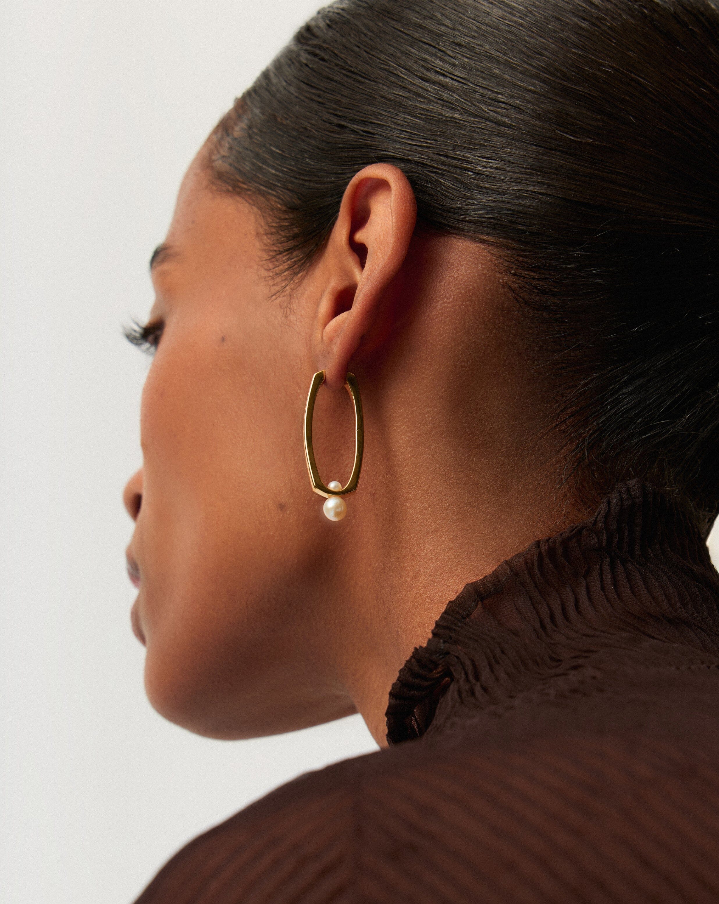 18k Gold Plated Pearl Hoop Earrings for Women - Elegant Button Pearl Ovate Drop Earrings | Perfect for Weddings, Parties & Everyday Wear