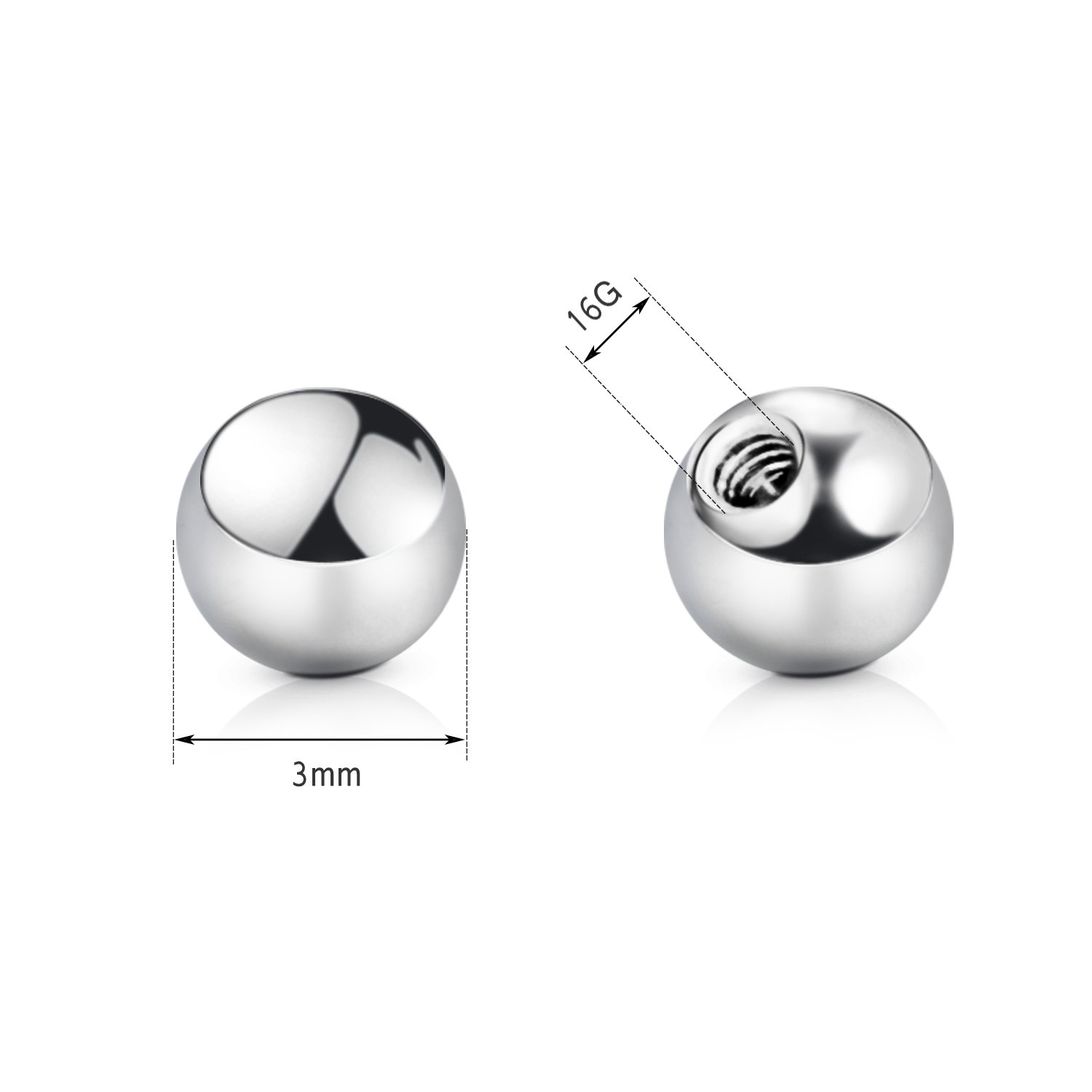 VCMART 16G 3mm & 14G 5mm Externally Threaded Body Jewelry Balls - Replacement Piercing Balls for Nipple, Industrial, Tongue, Belly, Nose, Lip & Ear Barbells - Perfect for Body Piercing Enthusiasts & Professional Piercers