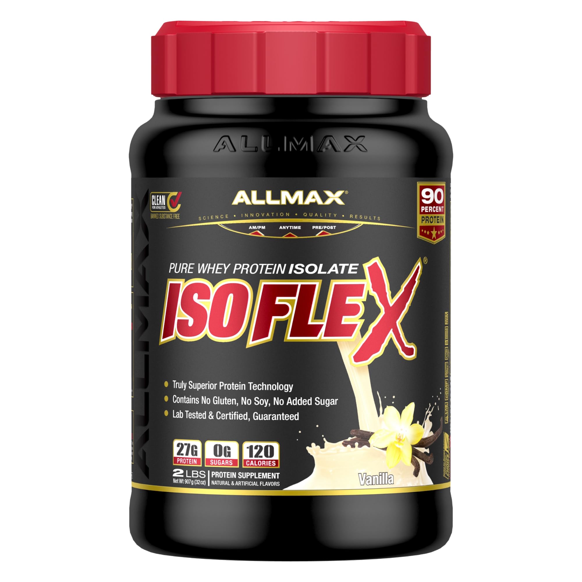 ALLMAX Nutrition ISOFLEX Whey Protein Isolate Powder - 27g Protein per Serving, Vanilla Flavor, 2lb for Muscle Recovery & Post-Workout - Ideal for Gym, Fitness & Bodybuilding