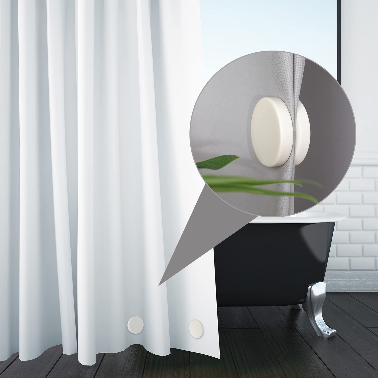 Jetec 12 Pairs Waterproof Magnetic Shower Curtain Weights - No Sew Round Drapery Weights to Prevent Curtain Liner Blowing - Bathroom Tablecloth & Flag Magnets (White) - Perfect for Bathroom, Kitchen & Outdoor Use