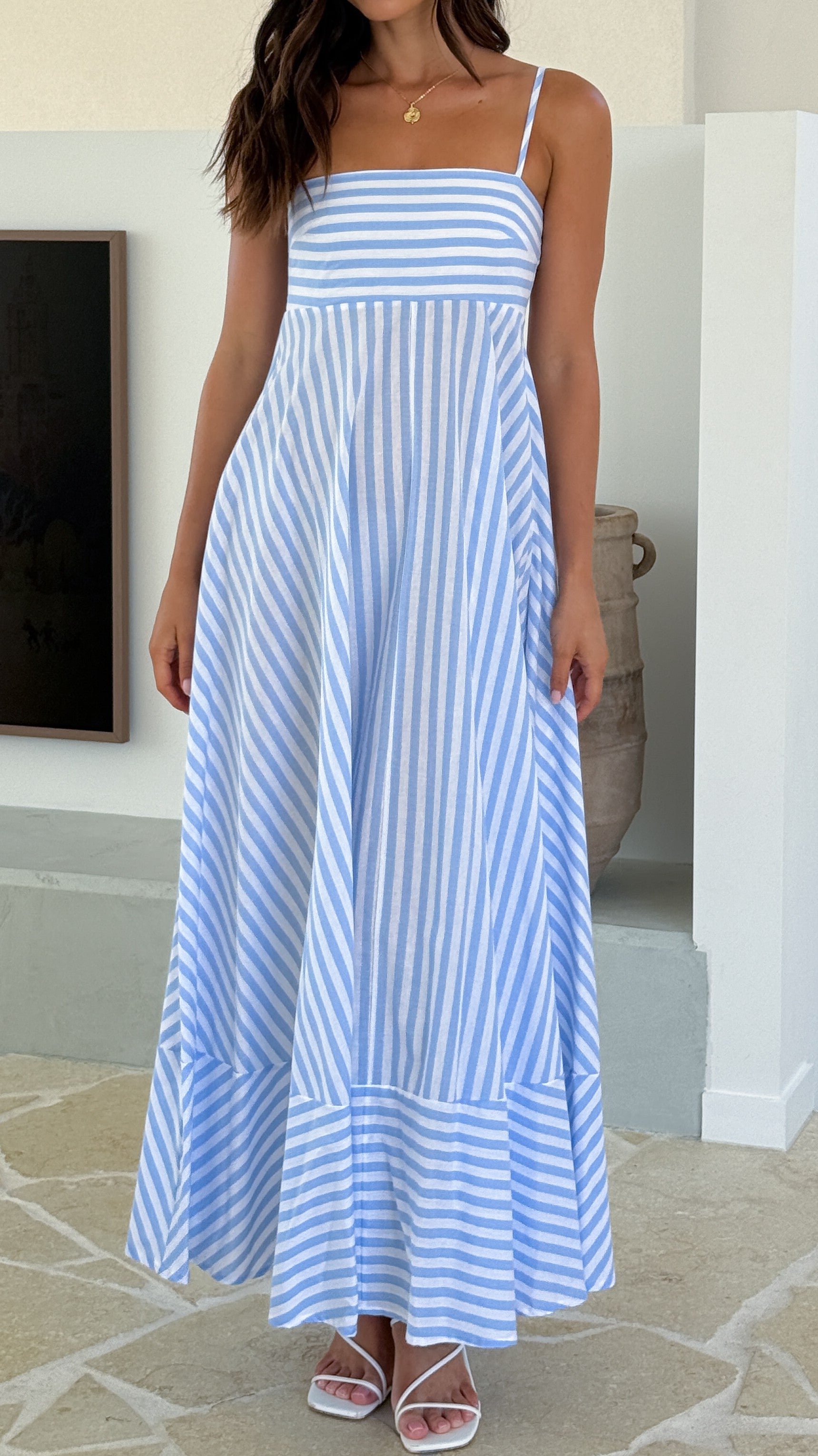 Kaethe Maxi Dress - Baby Blue Striped Summer Dress for Women | Beach Vacation, Wedding Guest, Casual Outfit