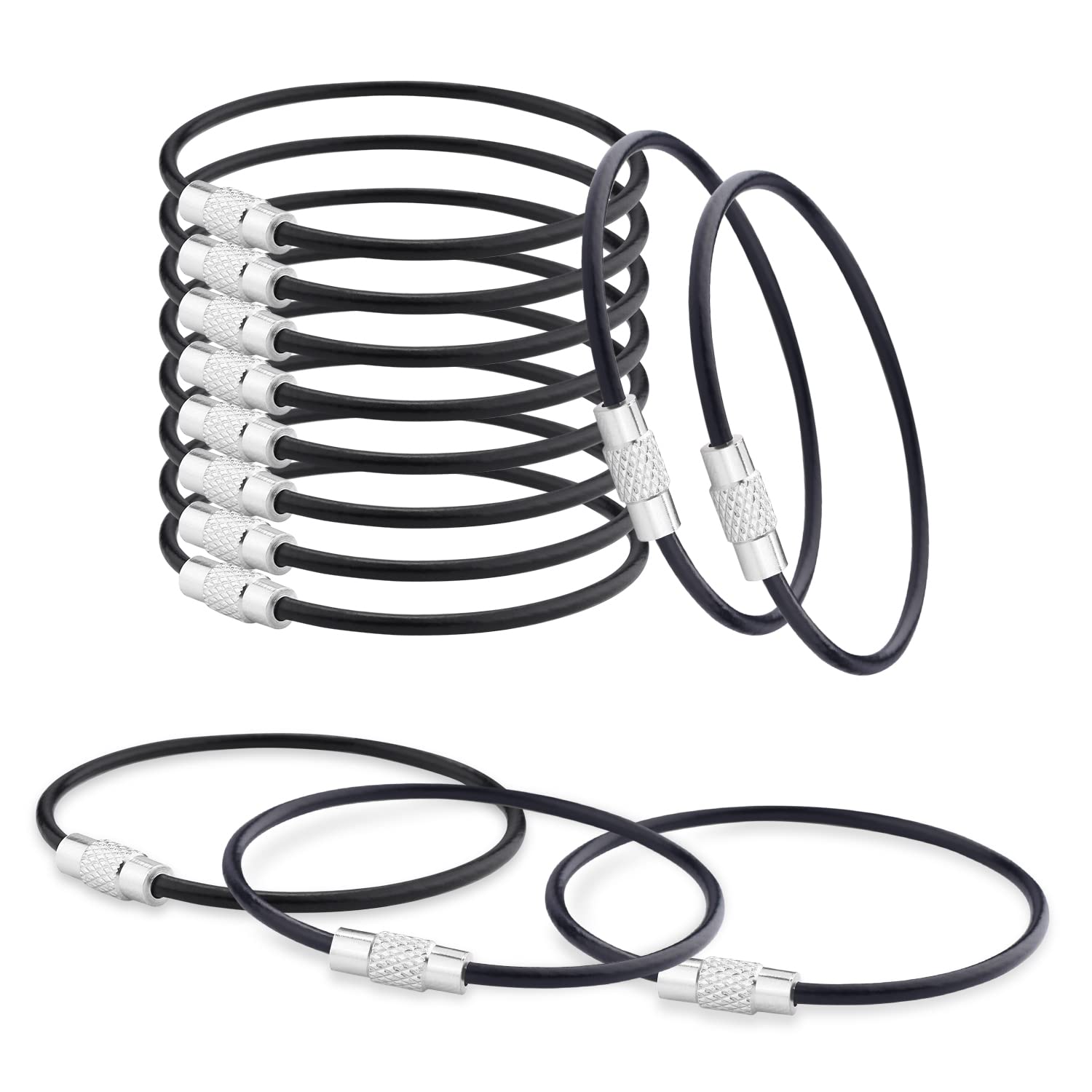 CooBigo 25 Pack 2mm Coated Stainless Steel Keychain Loops - 6 Inch Large Key Rings for Women, Luggage Tags, Key Tags, Keyrings | Durable Metal Keychains for Home, Office, Travel & Organization (Black)