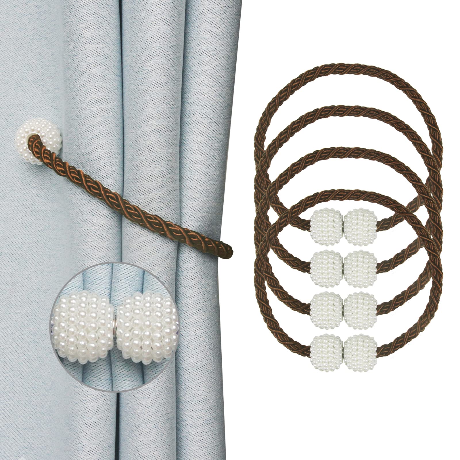Magnetic Curtain Tiebacks - Strong Hold Curtain Holdbacks for Drapes & Sheers, Decorative Weave Rope Design, Easy Install for Indoor/Outdoor Windows - Perfect for Living Room, Bedroom & Patio Decor