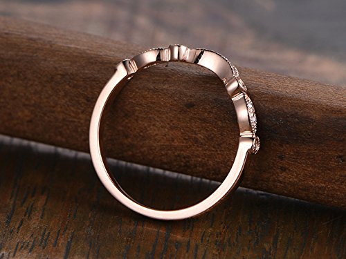 14K Rose Gold Curved Diamond Half Eternity Wedding Ring - Art Deco Stackable Anniversary Band with Milgrain Detailing | Perfect for Bridal Sets, Anniversary Gifts & Special Occasions