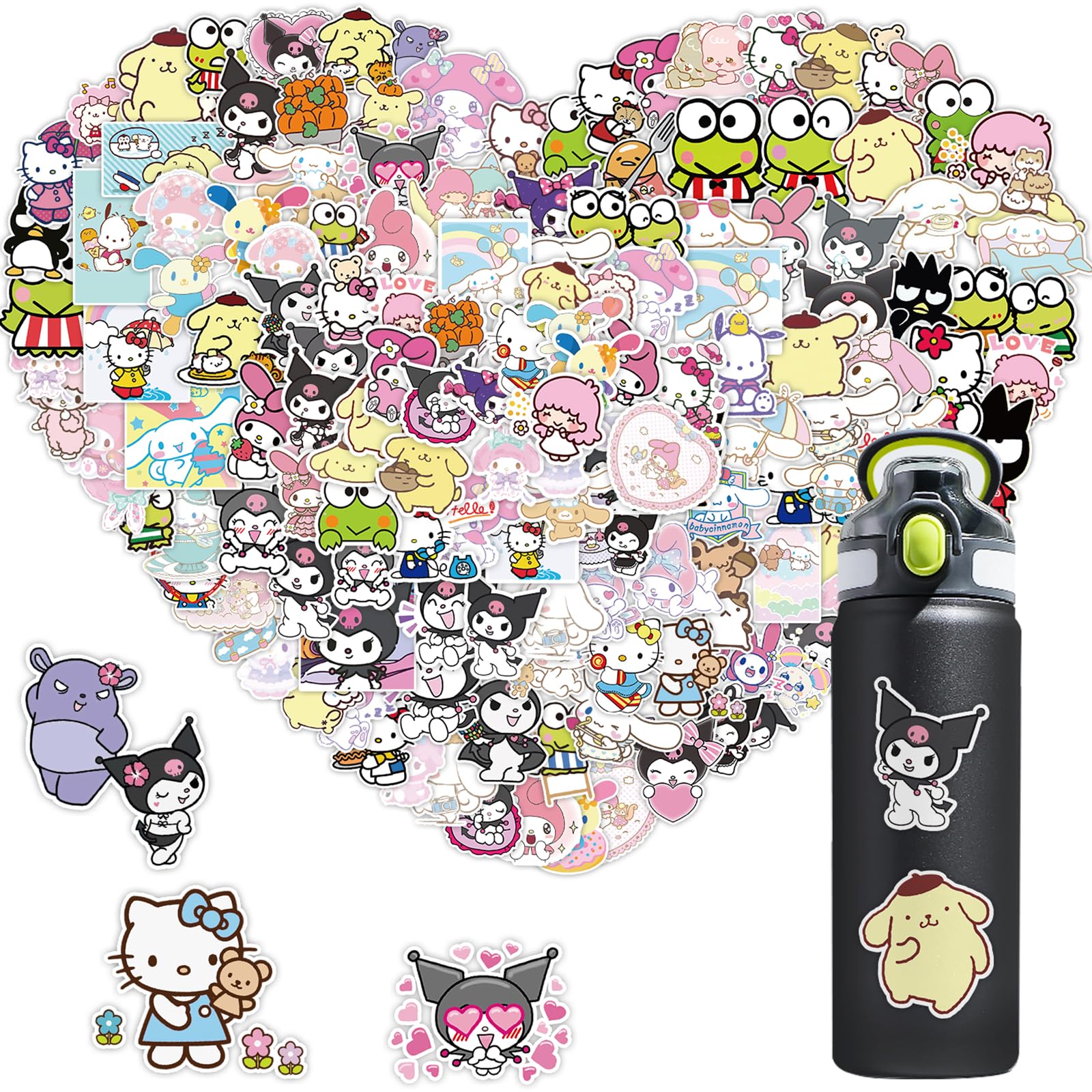 100 PCS Sanrio Stickers Set - My Melody, Kuromi, Hello Kitty, Pompompurin & Keroppi - Cute Vinyl Waterproof Stickers for Kids, Teens & Adults - Perfect for Laptops, Water Bottles, Journals & DIY Crafts
