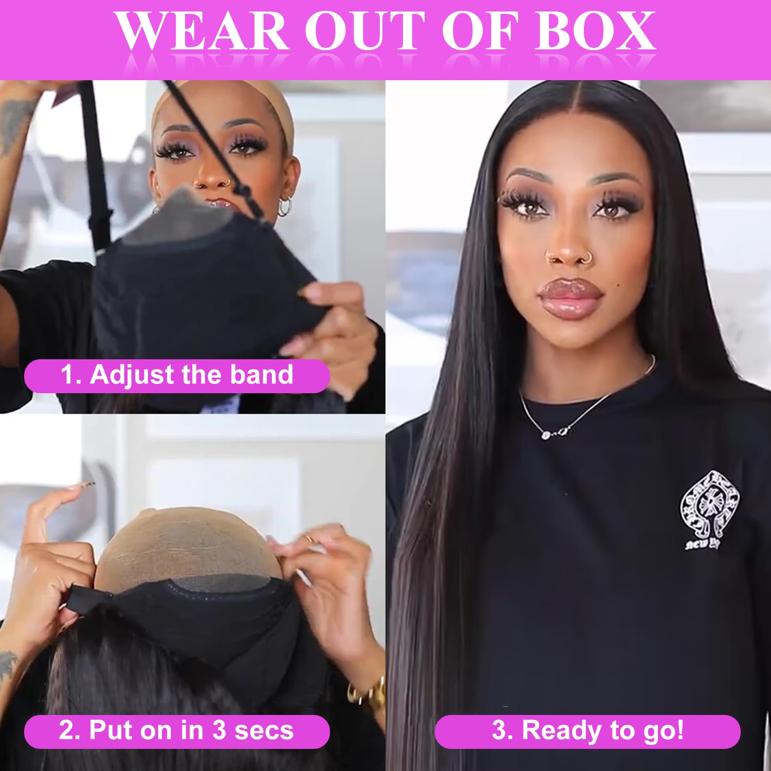 6x4 Straight Lace Closure Wigs Human Hair 180% Density - Glueless Wear & Go Pre Plucked Wigs for Black Women (24 Inch) - Perfect for Daily Wear, Special Occasions & Protective Styling