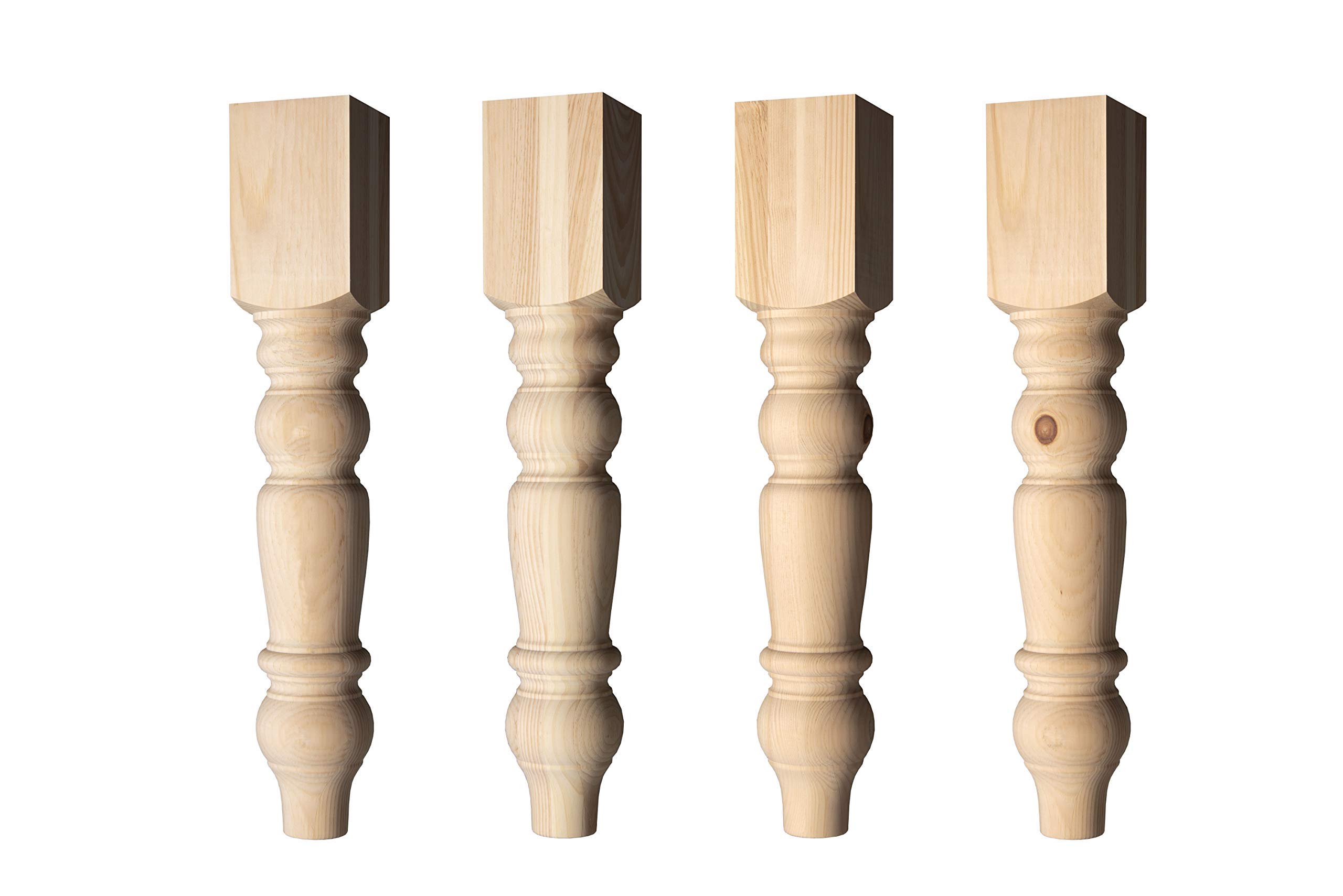 Old English Country Dining Table Legs in Knotty Pine (Set of 4) - Unfinished Replacement Legs for Dining Tables, Desks & Kitchen Tables - Sanded & Ready for Staining - Perfect for Farmhouse, Rustic & Cottage Style Decor