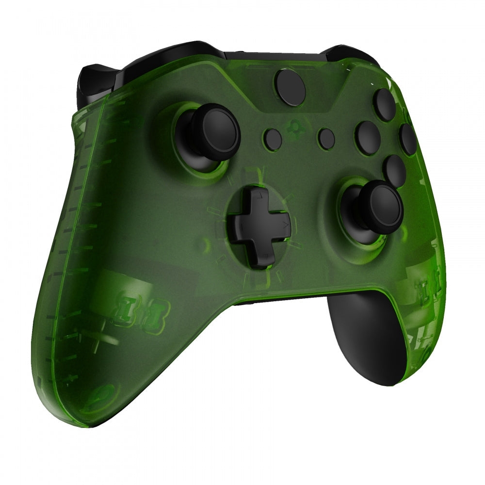 eXtremeRate Transparent Clear Green Replacement Front Housing Shell with Side Rails Panel for Xbox One X & S Controller (Model 1708) - Perfect for Gaming, Customization & Controller Repair