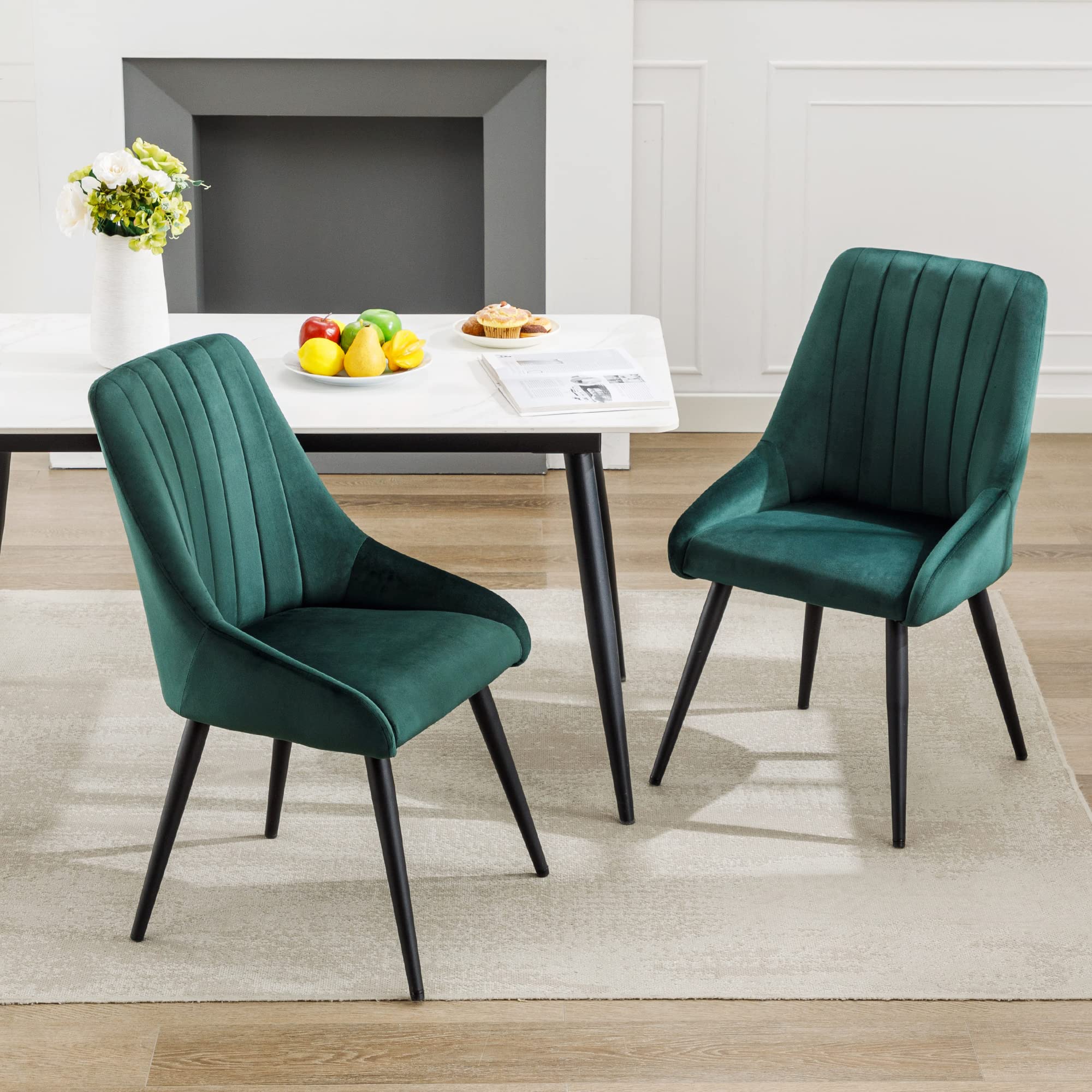 DUHOME Mid Century Modern Velvet Dining Chairs Set of 2 - Upholstered Tufted High Back Accent Chairs in Dark Green for Dining Room, Living Room, Bedroom & Coffee Shop - Perfect for Home Decor, Lounge Areas and Restaurant Seating