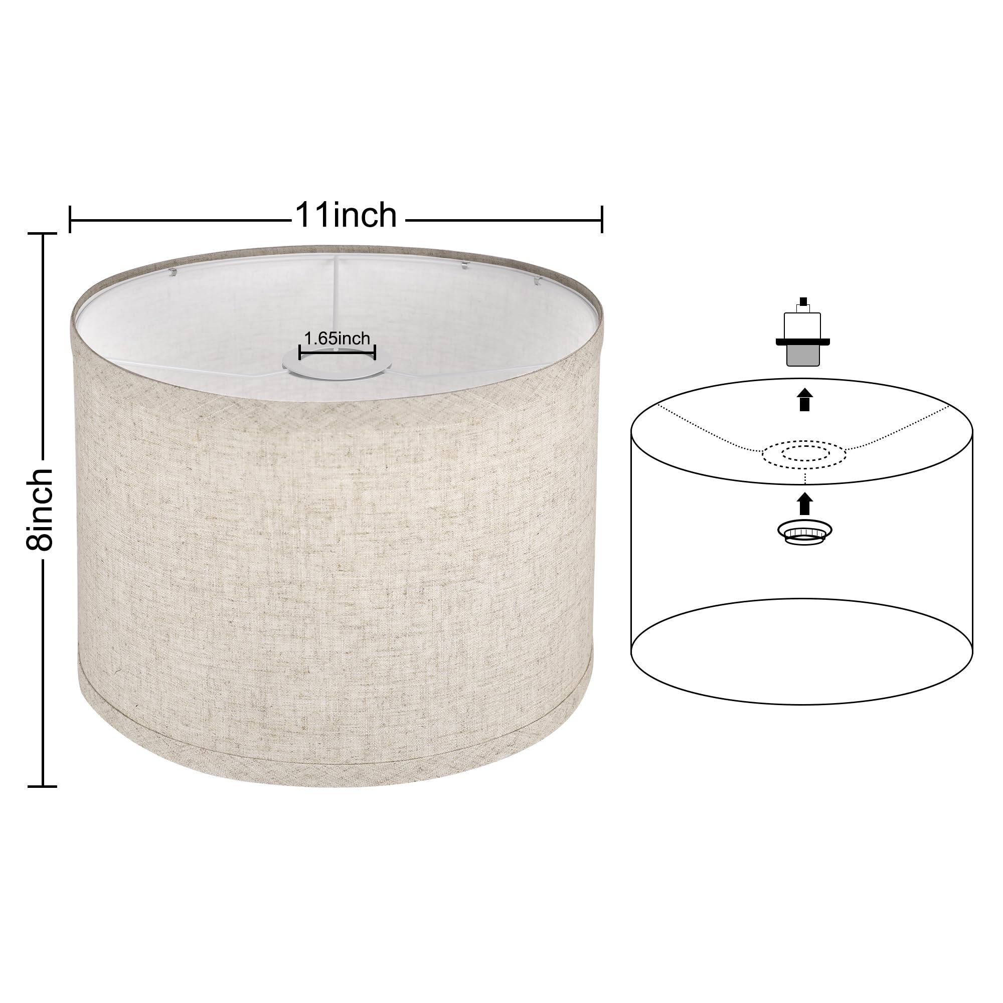 11x11x8 Inch DIY Fabric Drum Lampshade - Classic Modern Linen Shade with Spider Fitter for Floor, Table & Bedside Lamps (Beige) | Perfect for Living Room, Bedroom & Office Lighting