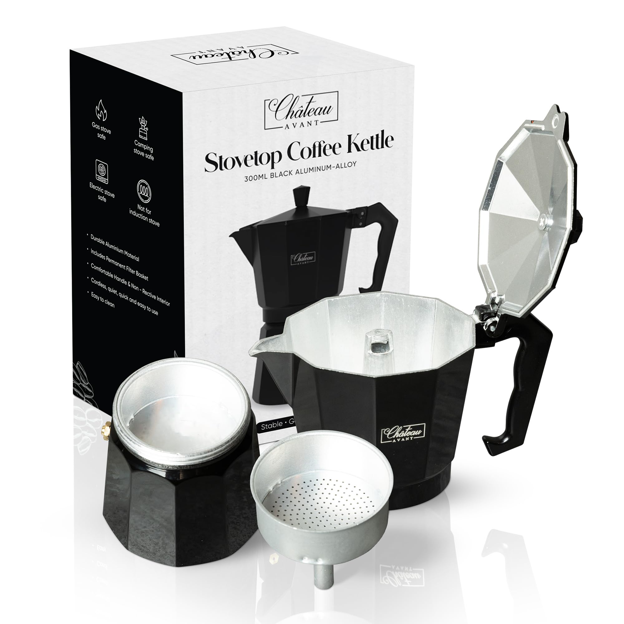 Stovetop Moka Espresso Coffee Maker - 10.6oz Aluminum Italian Coffee Pot for Rich Full-Body Brew - Perfect for Home, Office & Camping Use