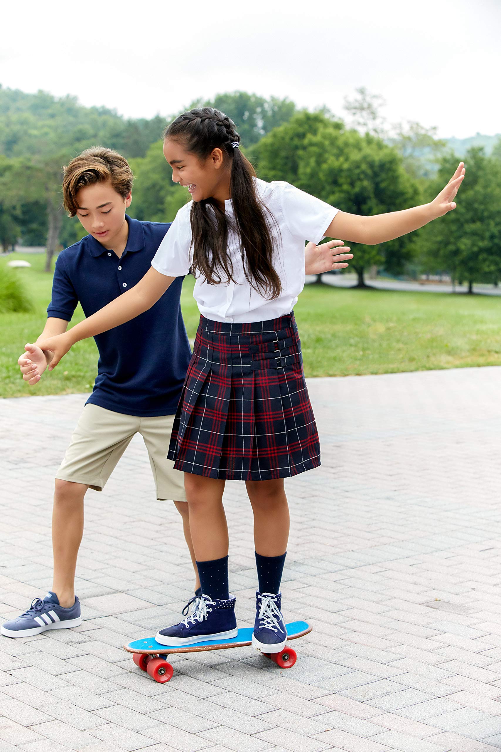 French Toast Girls' Adjustable Waist Pleated-Front Two-Tab Scooter Skirt - Perfect for School Uniforms, Playdates & Casual Outfits