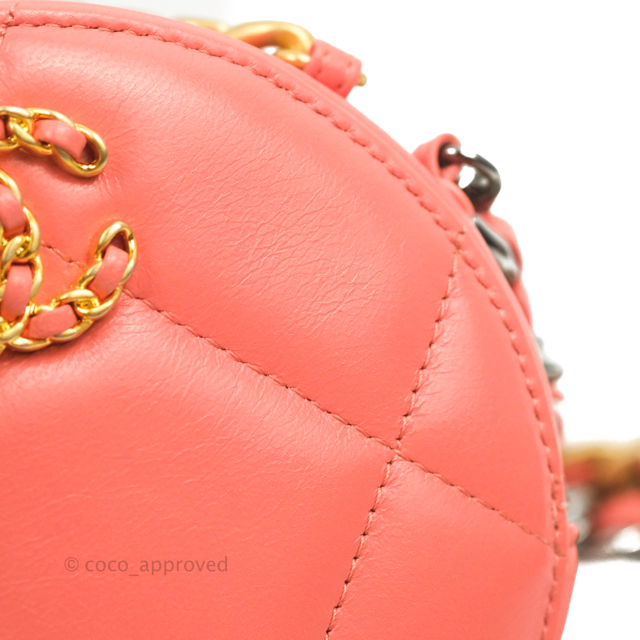 Chanel 19 Round Clutch With Chain Coral Pink Mixed Hardware - Luxury Designer Crossbody Bag for Women, Perfect for Evening Parties & Special Occasions