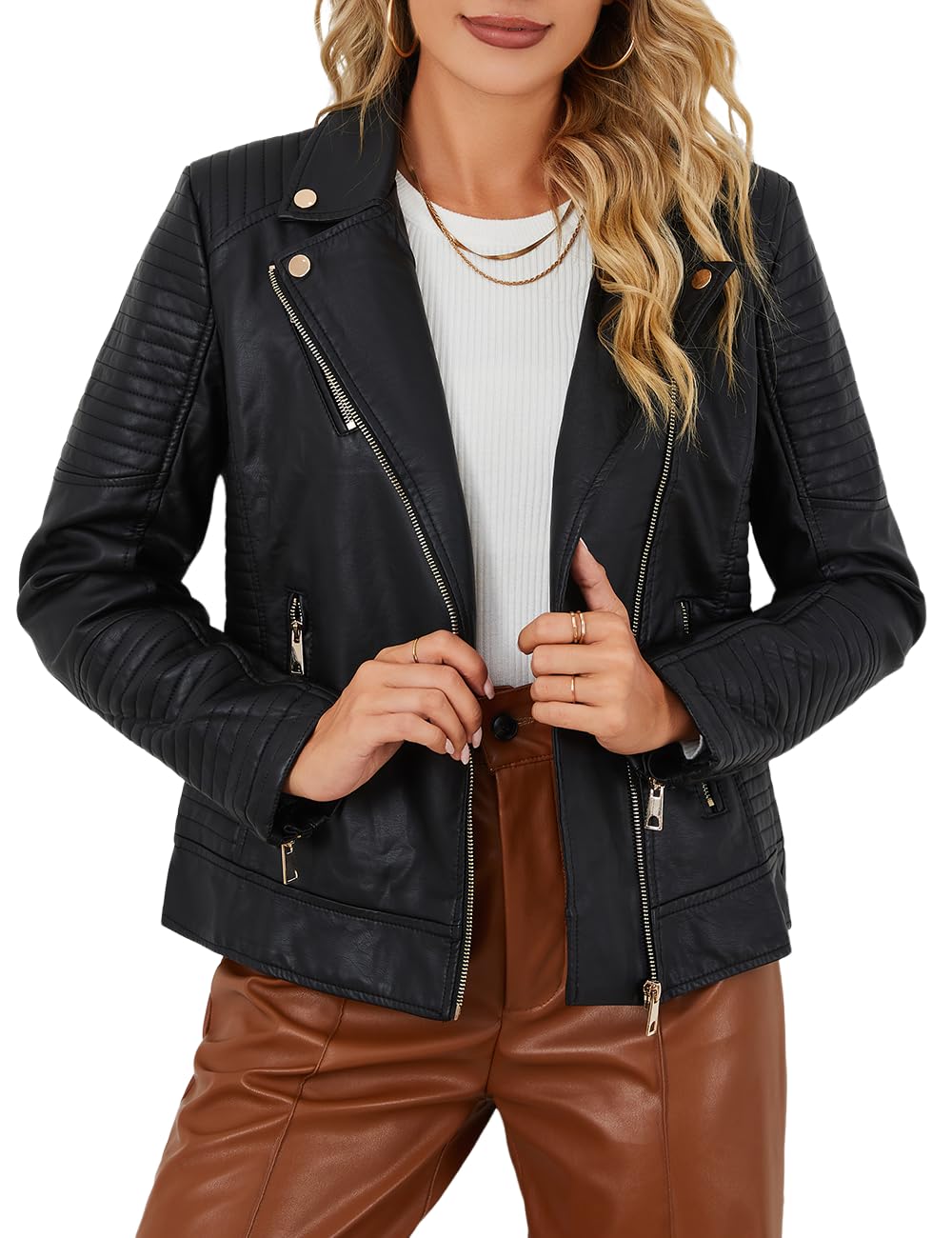 Bellivera Women's Faux Leather Jacket - Lightweight Motorcycle Coat | Trendy Spring 2025 Fashion | Perfect for Casual Outings, Biker Looks & Everyday Wear
