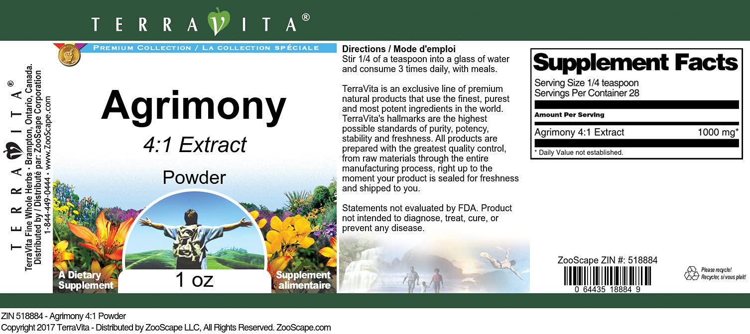 Premium Agrimony 4:1 Extract Powder - 1 oz (ZIN: 518884) | Herbal Supplement for Digestive Support & Wellness | Perfect for Teas, Tinctures & Natural Remedies