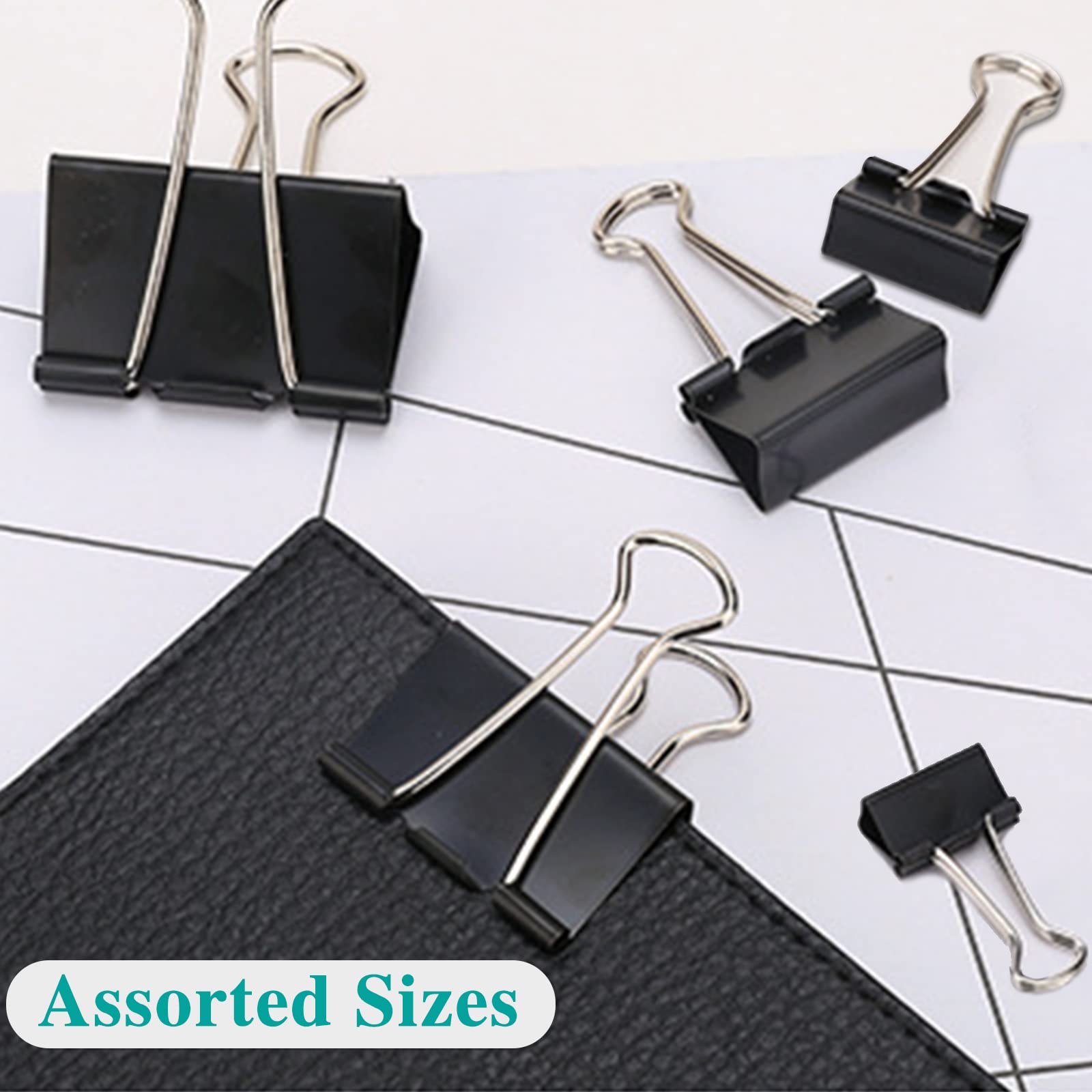 OWLKELA 100 Pcs Black Binder Clips - Assorted Sizes Metal Paper Clamps for Office, School & Home Organization | Perfect for Documents, Files, Notes & DIY Projects