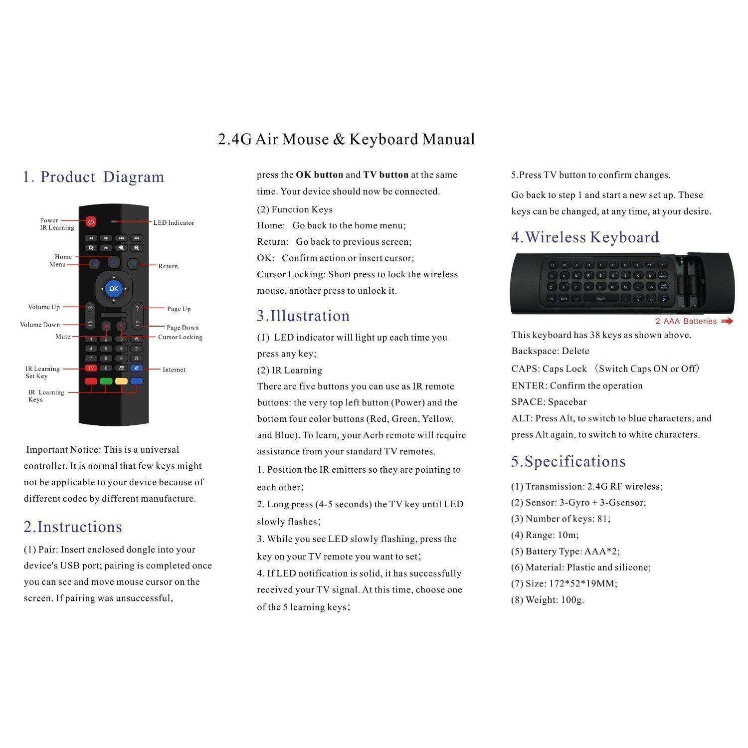MX3 Air Mouse Remote with Keyboard - 2.4G Wireless Keyboard & Mouse Combo for Android TV Box, Raspberry Pi, Mini PC | IR Learning Remote Control for Google Smart TV, Streaming Devices | Perfect for Home Entertainment & Office Presentations