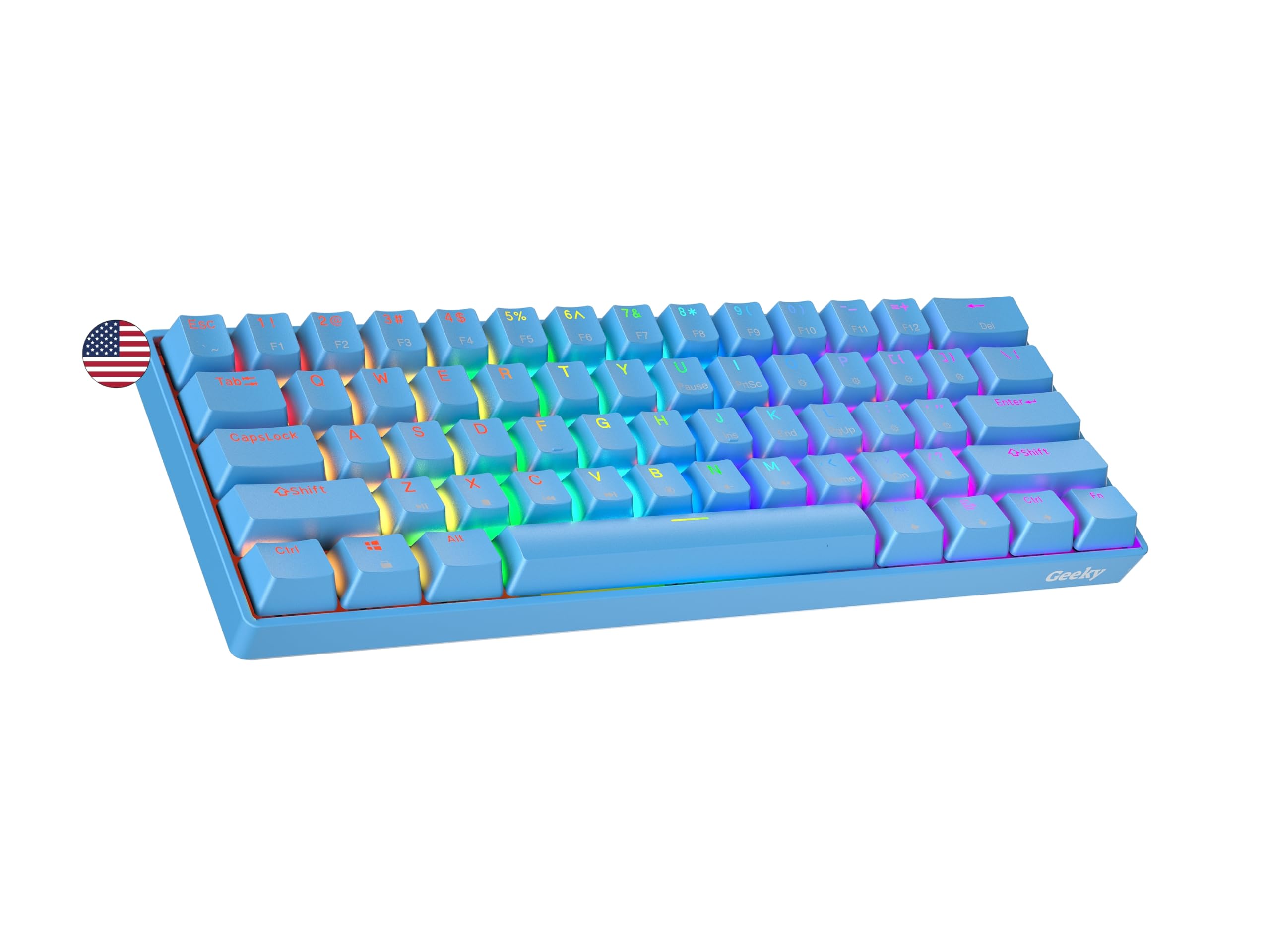 Geeky GK61 SE 60% Mechanical Gaming Keyboard - 61 Keys RGB Backlit, Hot-Swappable Switches, Compact ANSI US Layout for PC & Mac (Blue/Yellow) | Perfect for Esports, Coding & Office Work
