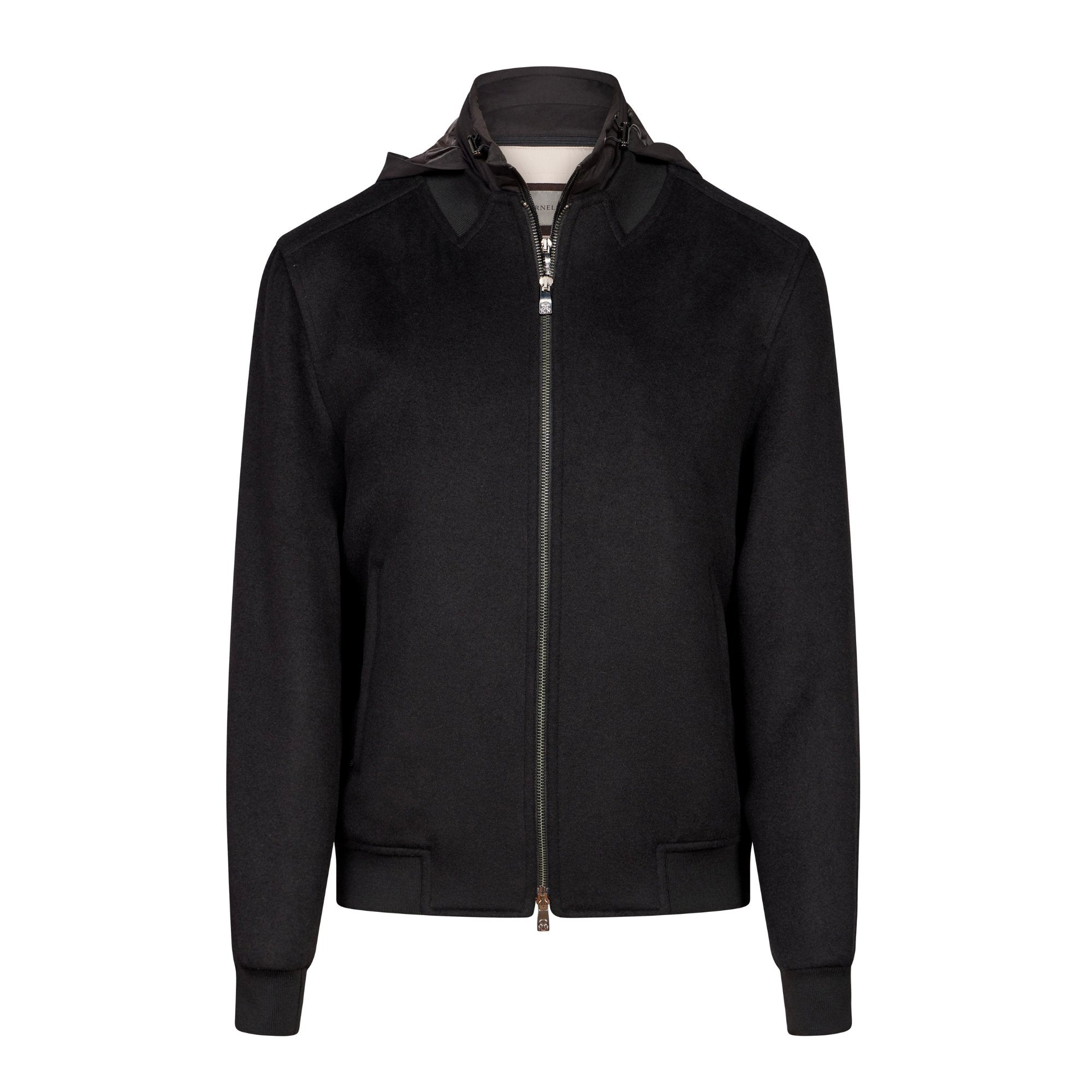 Premium CORNELIANI Men's Wool Bomber Jacket - Classic Black | Warm Winter Outerwear for Casual & Business Occasions