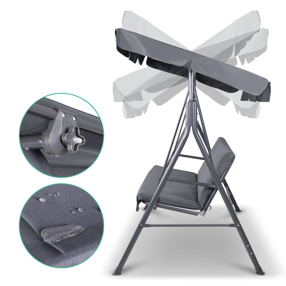 Gardeon 3-Seater Outdoor Swing Chair with Canopy - Grey Patio Garden Bench for Relaxing in Backyard, Porch or Balcony