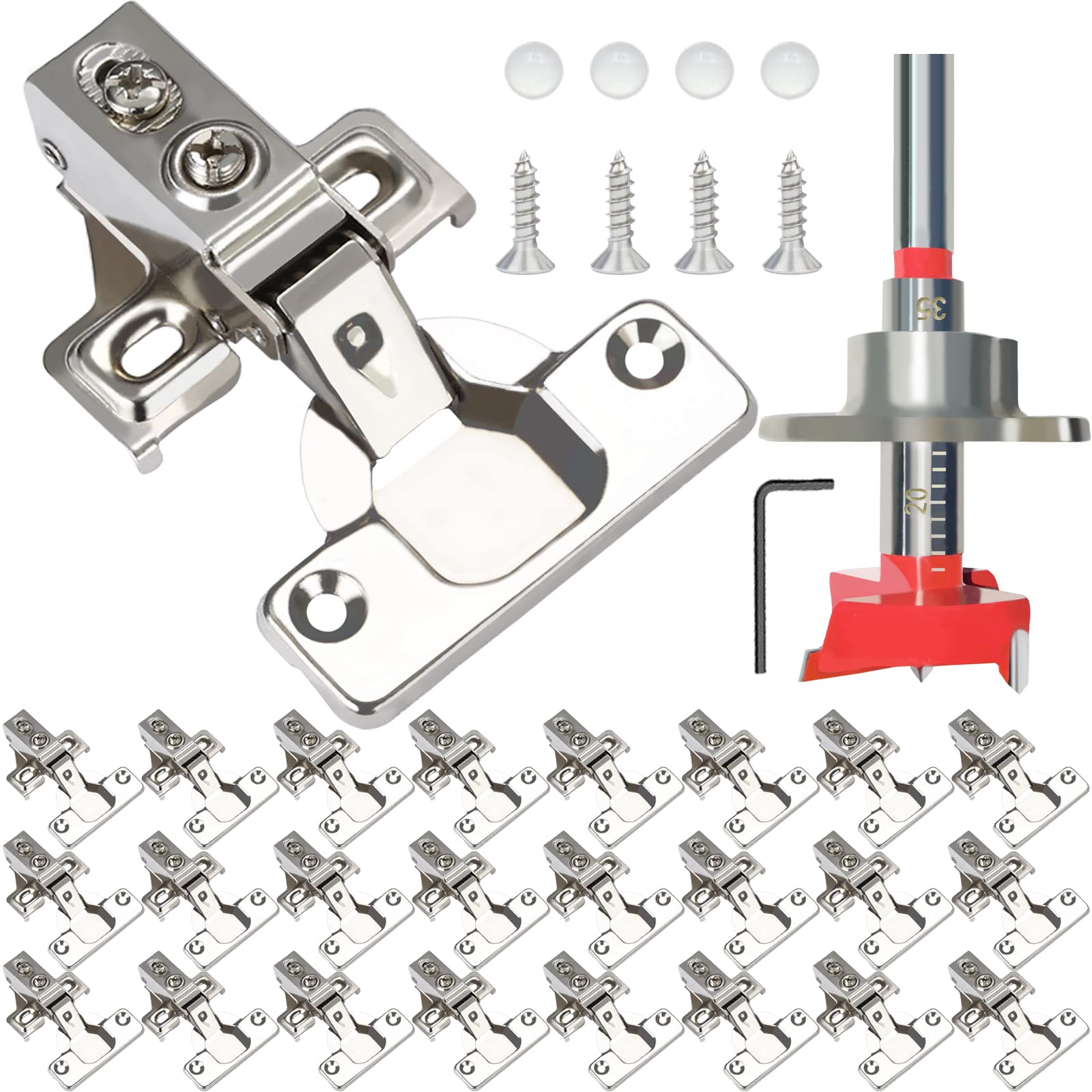 BESTEEL 24 Pack 1/2 Inch Overlay Soft Close Cabinet Hinges - Stainless Steel Concealed Kitchen Cabinet Hinges with Self Closing Mechanism - Includes Hinge Drilling Tool and Manual - Perfect for Kitchen Cabinets, Bathroom Vanities, and Furniture Installation