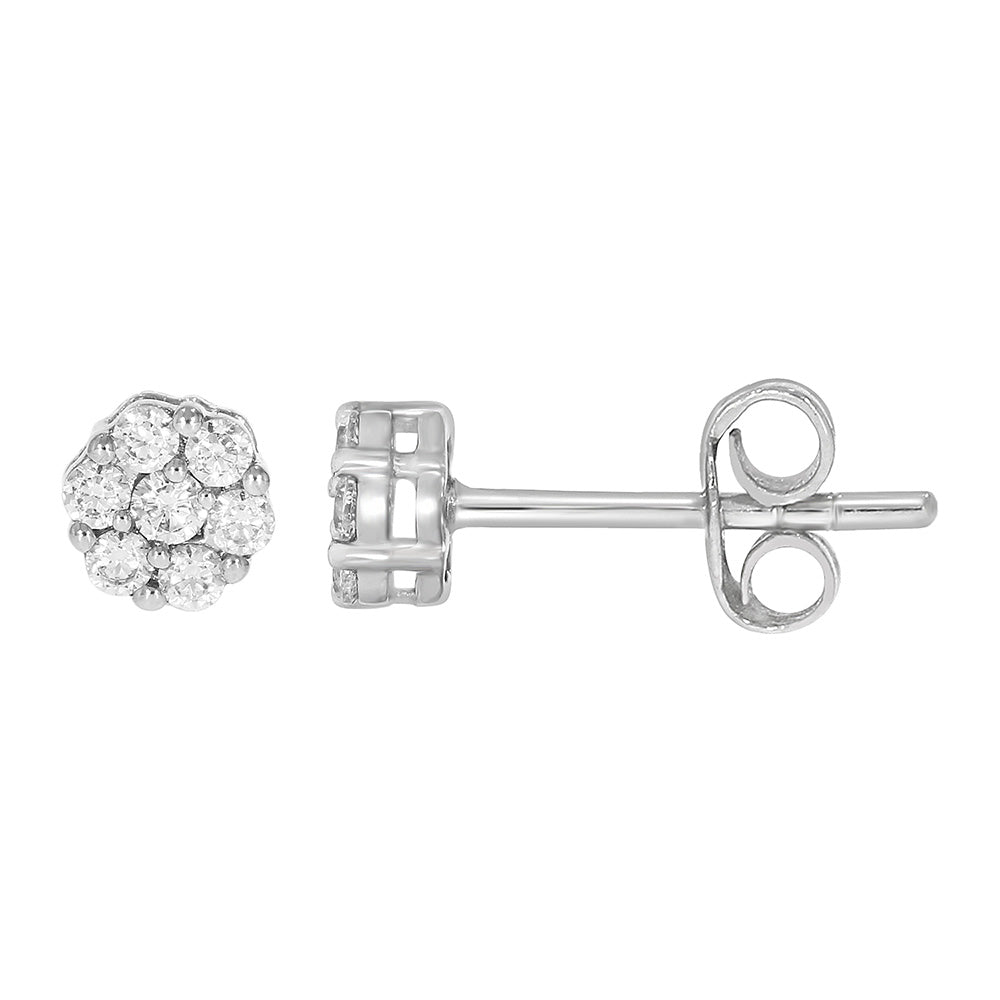 9ct White Gold 1/4 Carat Diamond Cluster Stud Earrings for Women - Elegant Wedding, Anniversary & Party Jewelry Gift