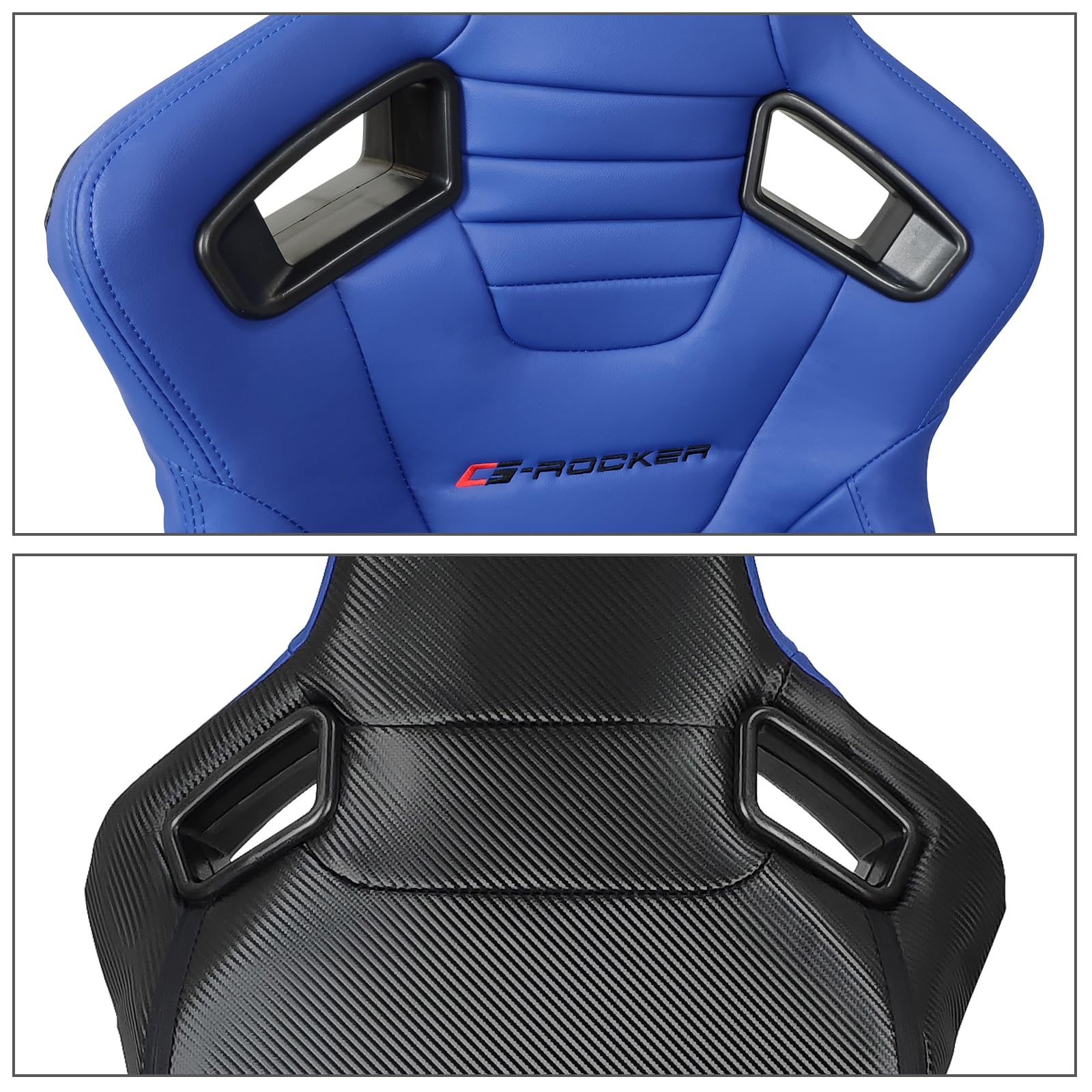 IKON MOTORSPORTS Universal Racing Bucket Seat - Left Driver Side with Dual Slider Adjustable, Blue PU Leather Reclinable Car Seat for Sports Cars & Track Racing