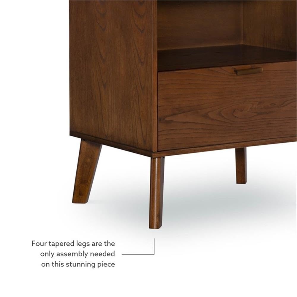 Linon Moore Nightstand with Open Storage & One Drawer - Brown Wood Finish, Tapered Legs - Perfect for Bedrooms, Guest Rooms & Small Spaces