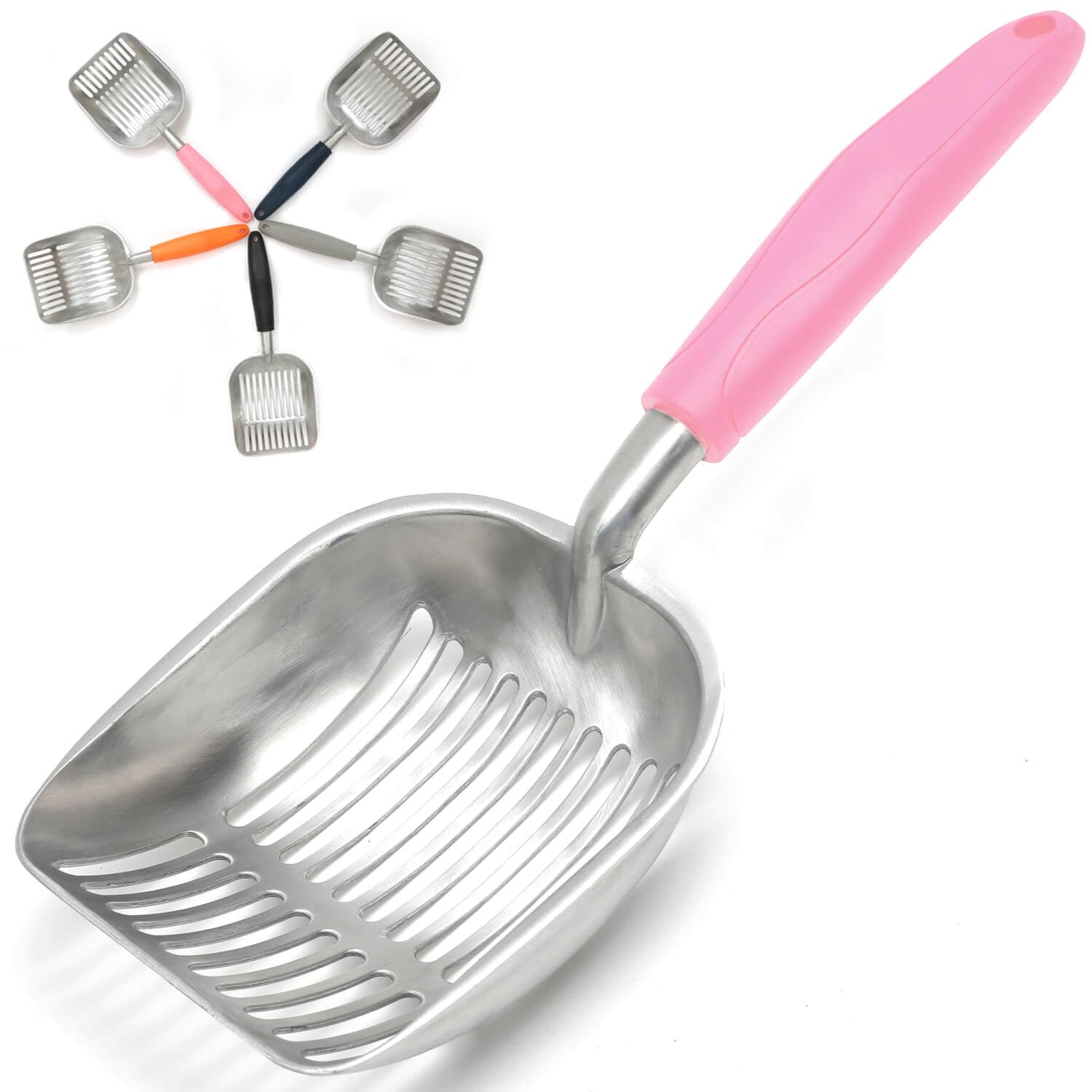 Premium Cat Litter Scoop - Heavy Duty Aluminum Alloy Sifter with Long Handle - Durable Metal Pooper Scooper for Kitty Litter Box - Perfect for Deep Cleaning & Easy Waste Removal
