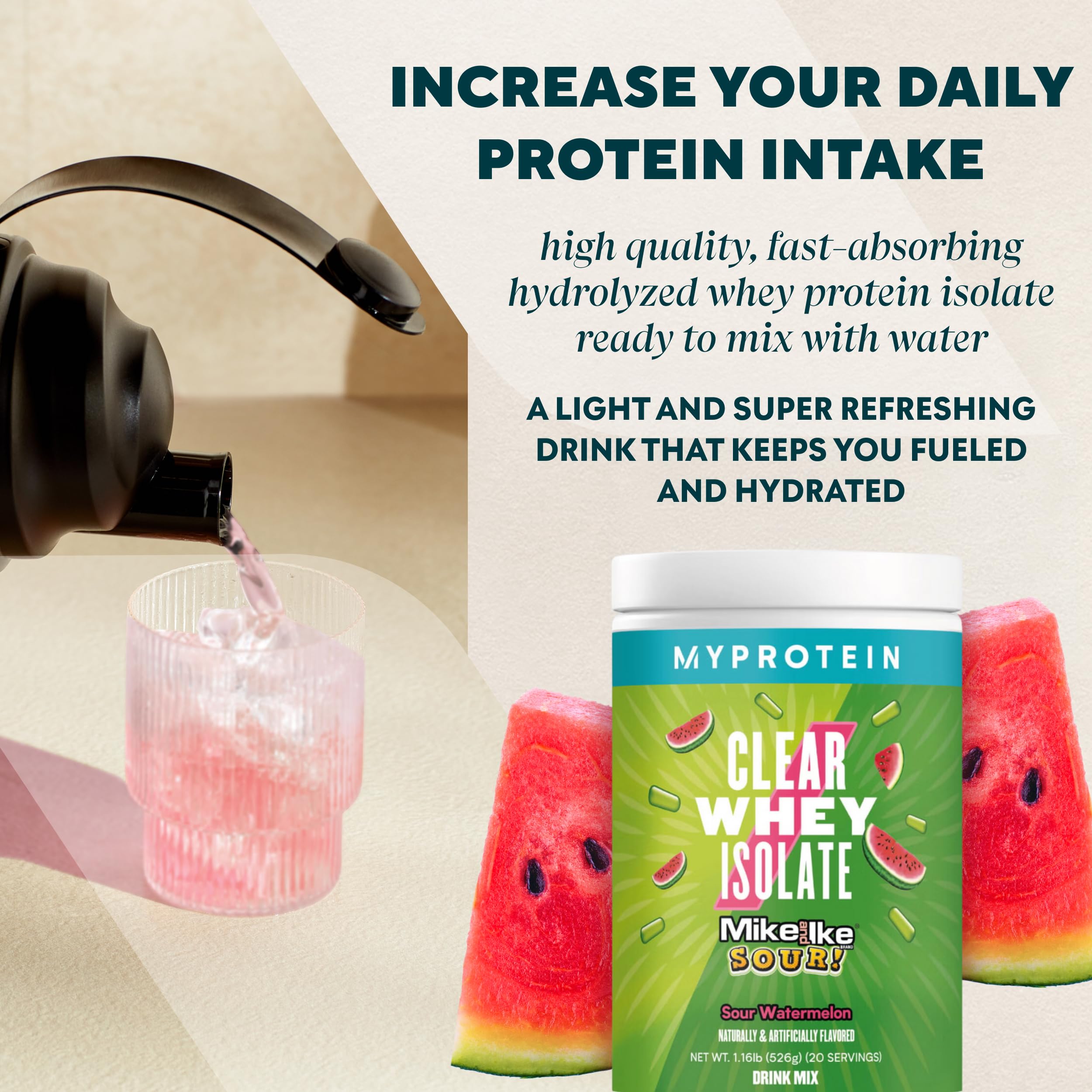 MyProtein Clear Whey Isolate Protein Powder - 1.1lb (20 Servings) | Fruity Mike and IKE Sour Watermelon Flavor | 20g Protein per Serving | Post-Workout Recovery & Muscle Growth Supplement for Athletes & Fitness Enthusiasts