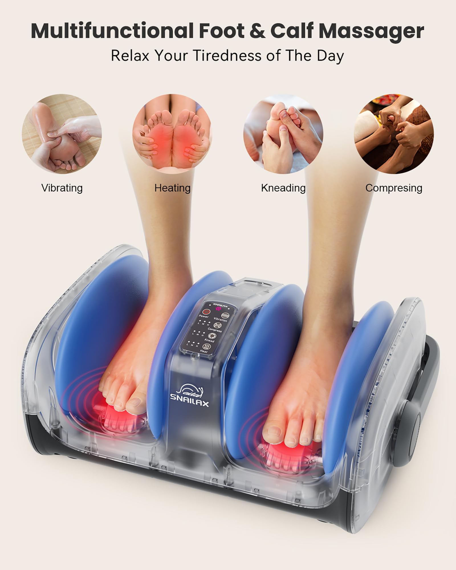 Snailax Shiatsu Foot Massager with Heat - Deep Kneading, Rolling & Compression for Plantar Fasciitis Relief - Foot & Calf Massager for Women & Men - Perfect for Home Relaxation & Christmas Gifts