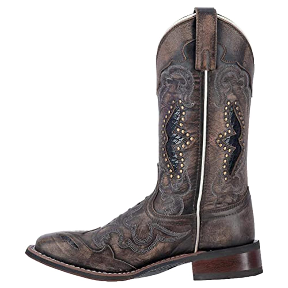 Laredo Women's Spellbound Studded Tooled Inlay Embroidered Square Toe Dress Boots - Mid Calf Low Heel 1-2