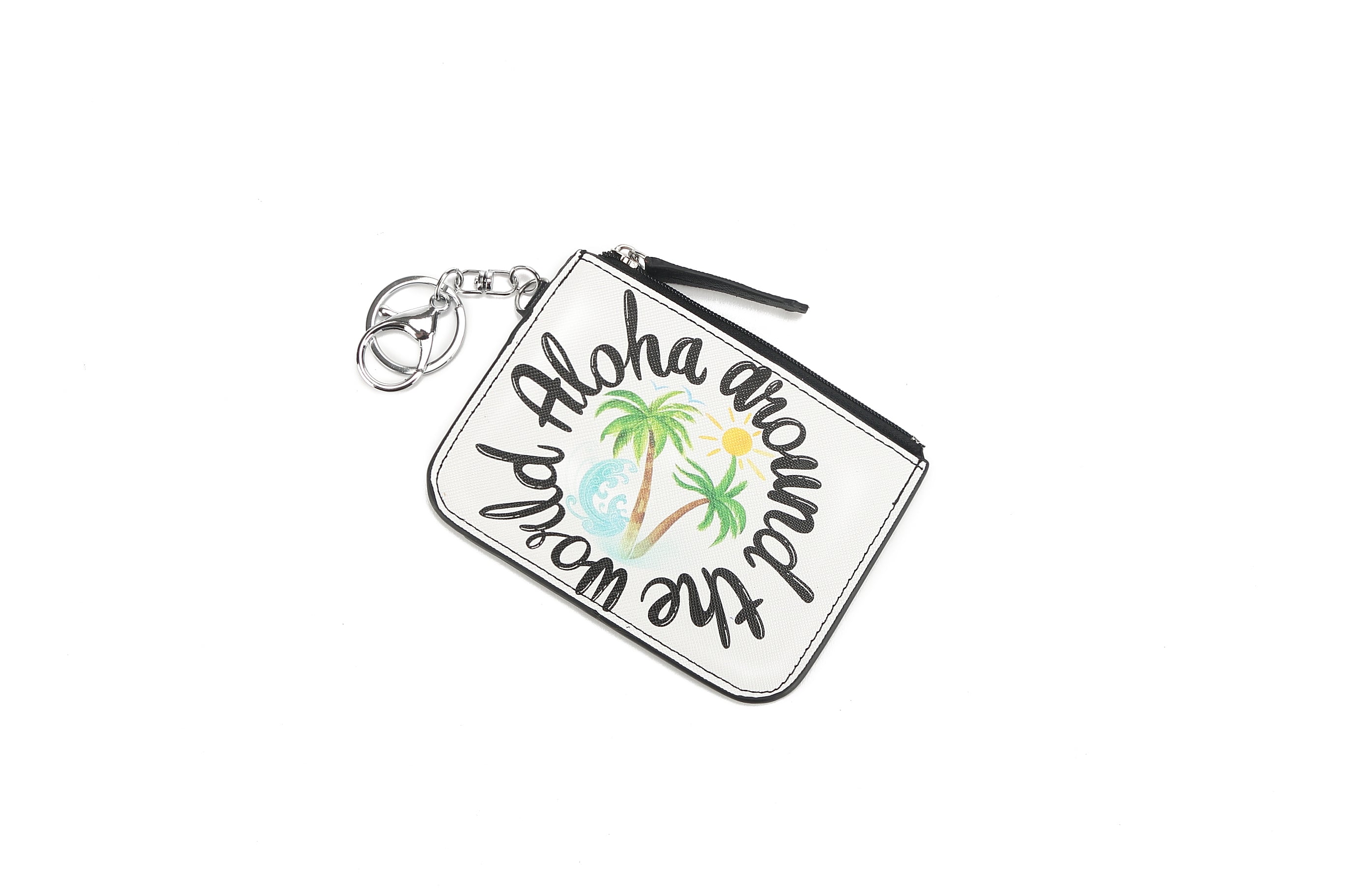 Premium White Leather Card Holder with Aloha Design - Perfect for Travel, Business Cards & Everyday Use