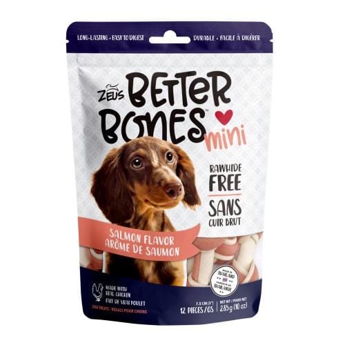 Zeus Better Bones Salmon Mini Bones Dog Treats - 12 Pack | Natural & Healthy Chews for Small & Medium Dogs | Perfect for Training, Rewards & Dental Care