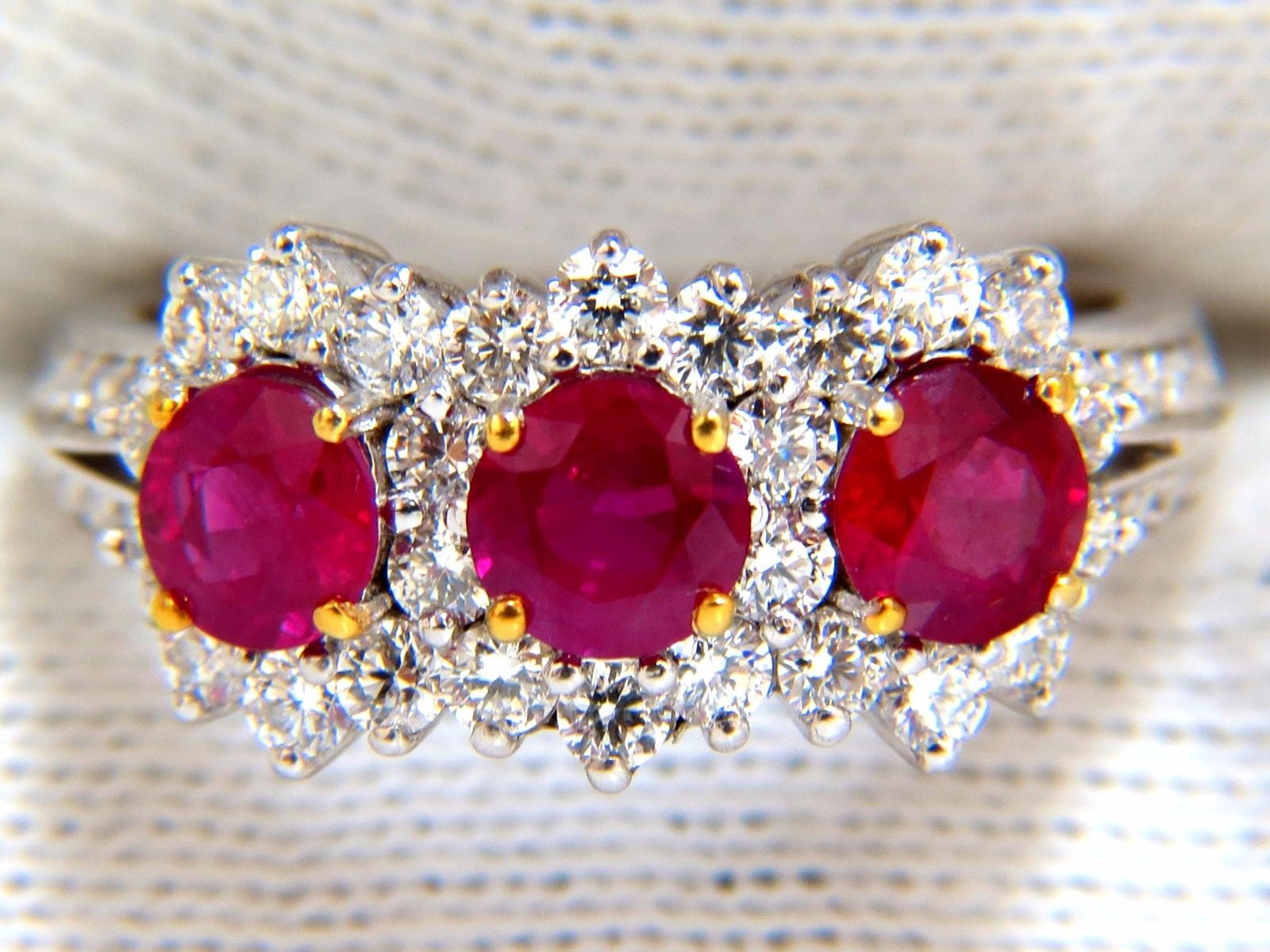 2.52ct Natural Vivid Red Ruby & Diamond Ring in 14K Gold - Three Stone Halo Engagement Ring for Women, Perfect for Anniversary, Wedding & Special Occasions