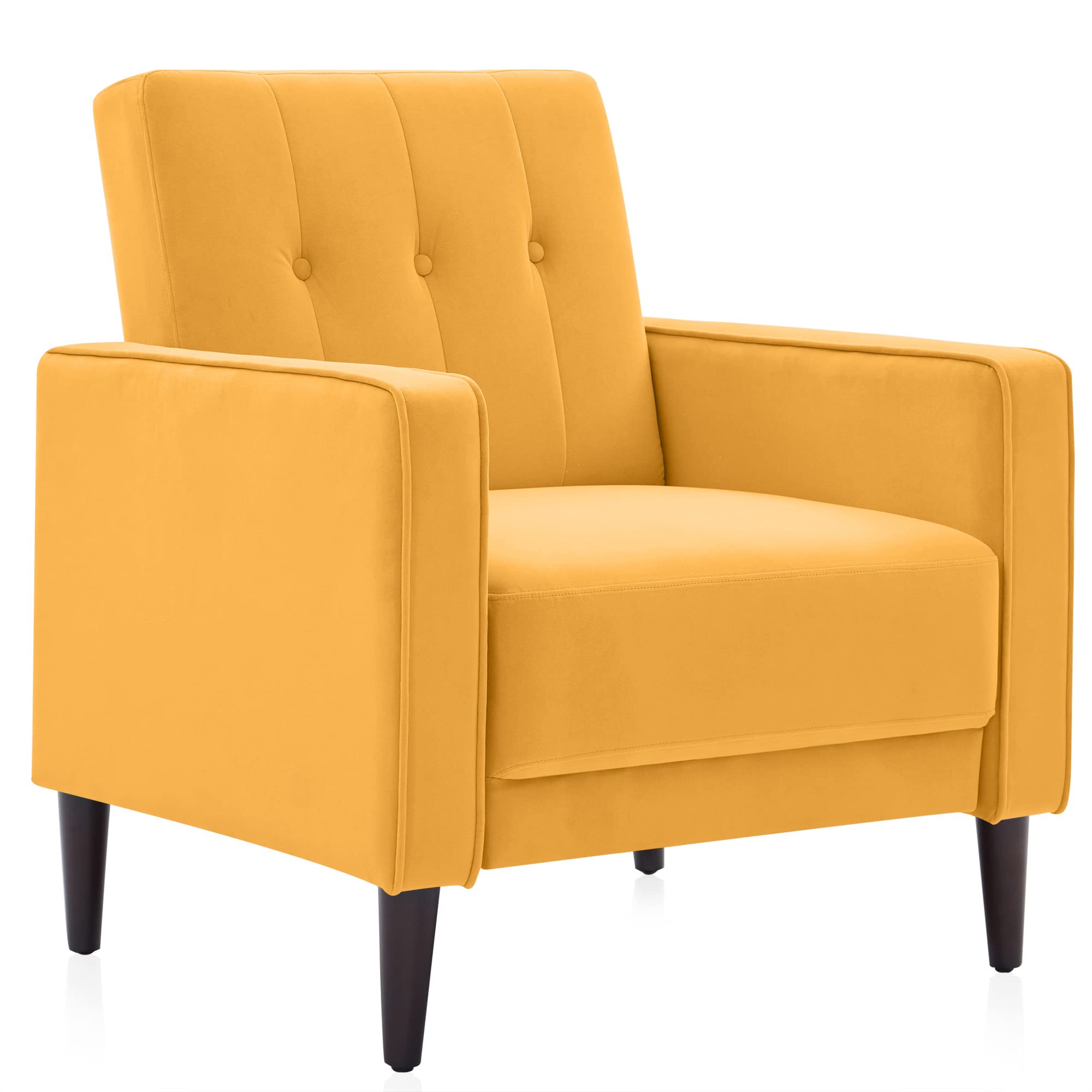 BELLEZE Mid Century Modern Velvet Accent Chair - Tufted Back Armchair with Upholstered Seat, Comfortable Lounge Reading Chair for Living Room, Bedroom & Office - Valencia Yellow (Perfect for Small Spaces & Home Decor)