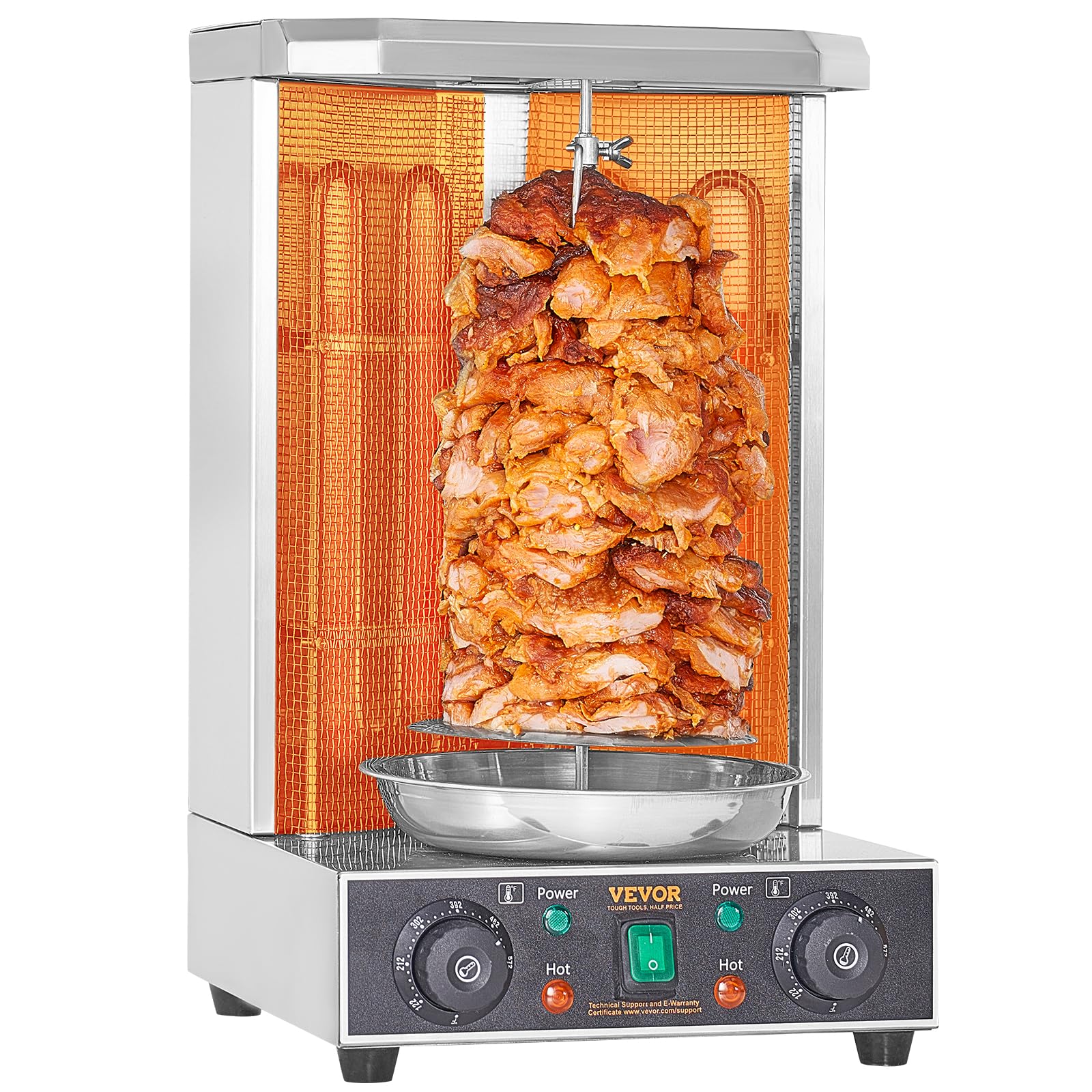 VEVOR Electric Shawarma Grill Machine - 13 lbs Capacity, 2 Burners Vertical Rotisserie Oven for Chicken Gyro, Doner Kebab & Meat - Perfect for Home Kitchens, Restaurants & Party Catering
