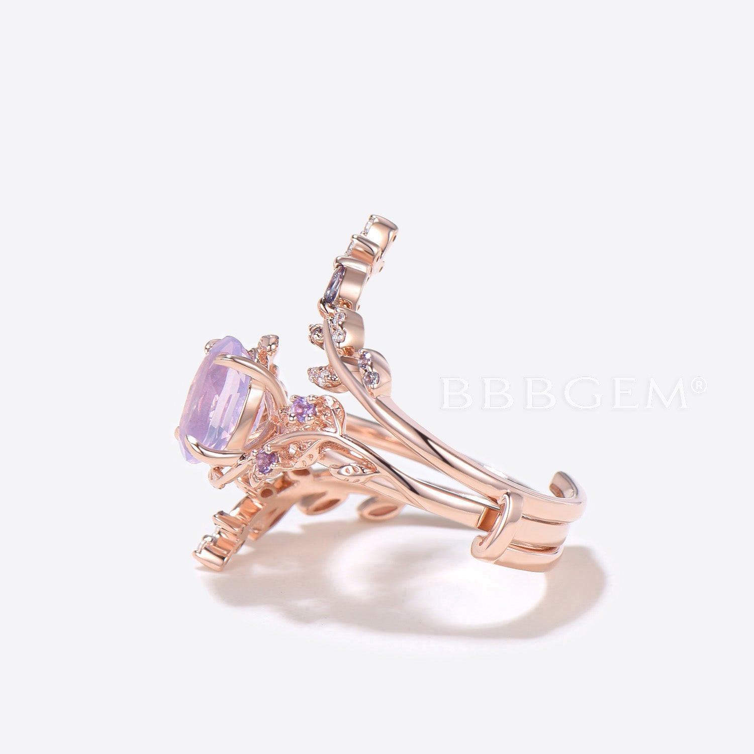 Lavender Amethyst Engagement Ring Enhancer Bridal Set - Oval Twig Design Wedding Ring for Women, Dainty Stackable Promise Ring, Perfect for Proposals, Anniversaries & Bridal Jewelry Gifts
