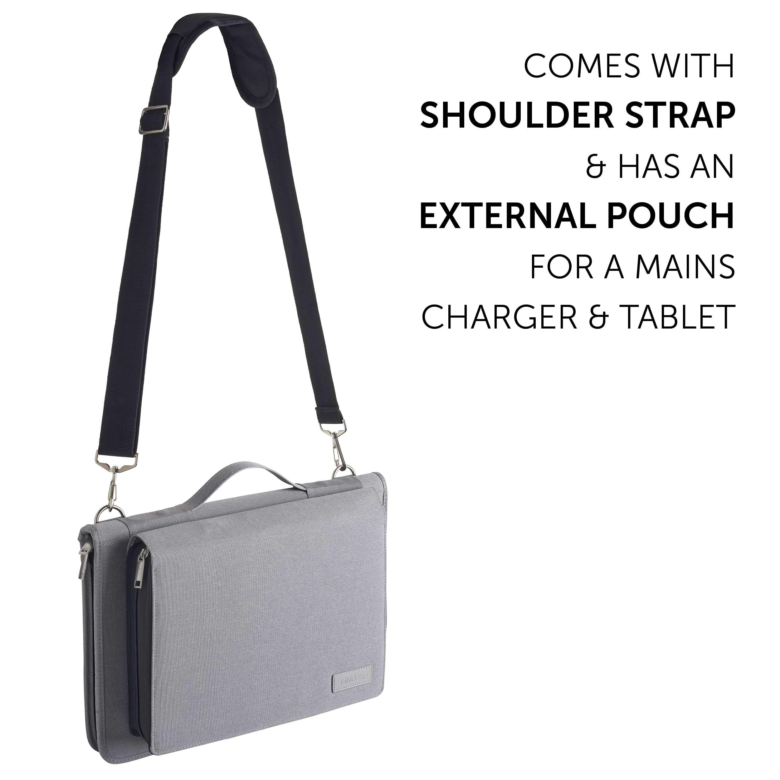 Broonel Grey Leather Laptop Messenger Bag for HP 255 G7 15.6 Inch Laptop - Durable Business Briefcase with Shoulder Strap, Perfect for Work, School & Travel