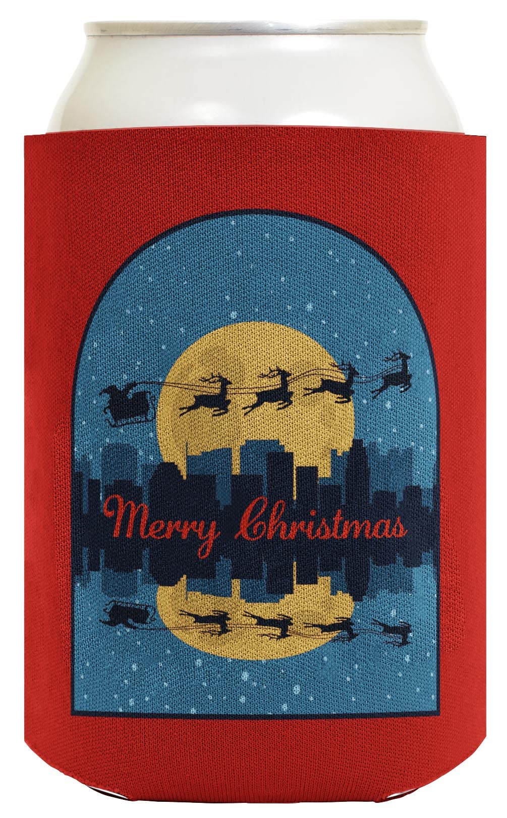 96-Pack Christmas Themed Party Decorations - Santa Flying Over Cityscape Can Coolers & Coolies for Holiday Celebrations, Office Parties & Family Gatherings
