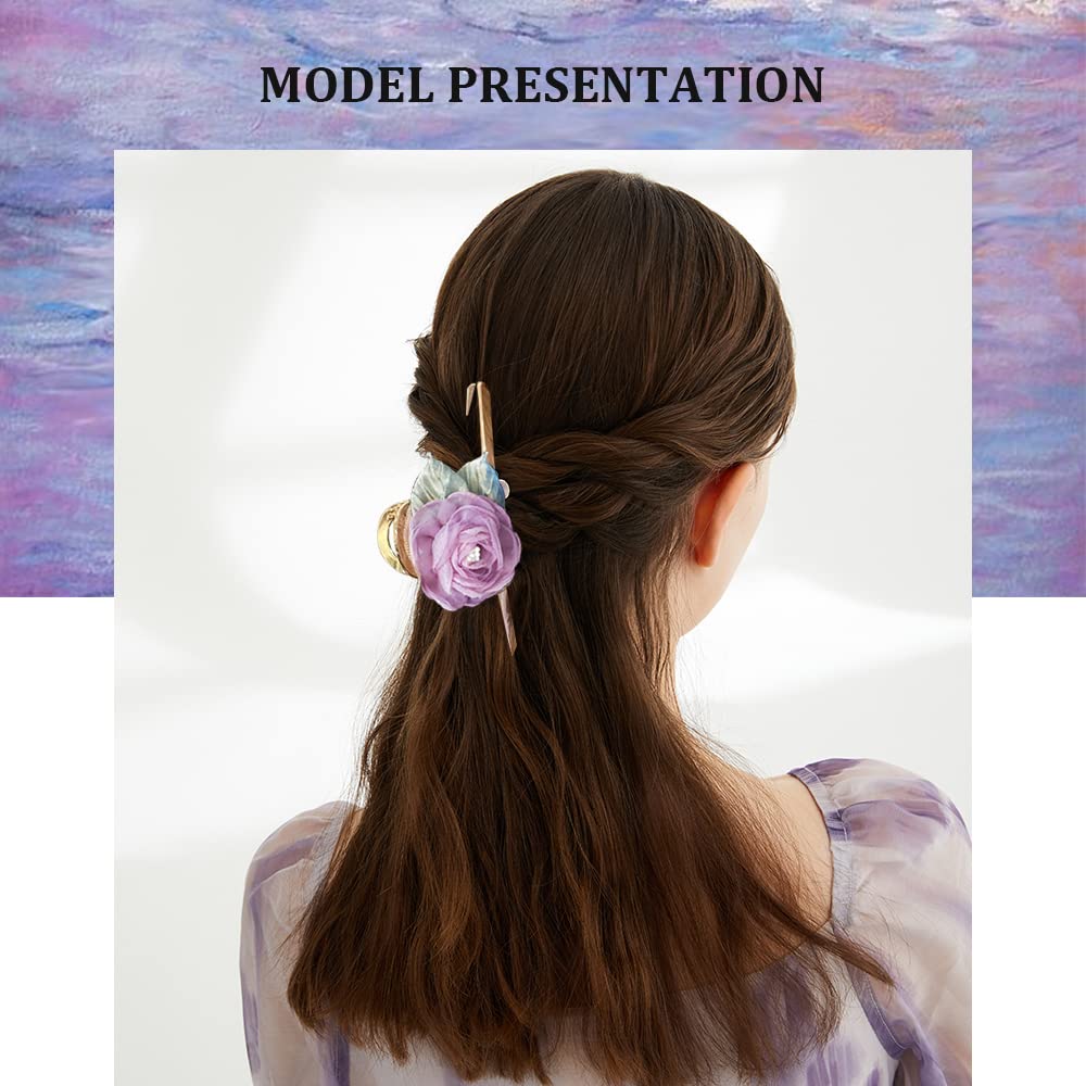 Large Flower Hair Clips for Women - Purple & White Mesh Rose Jaw Clips Hair Claws - Perfect for Weddings, Parties & Everyday Styling