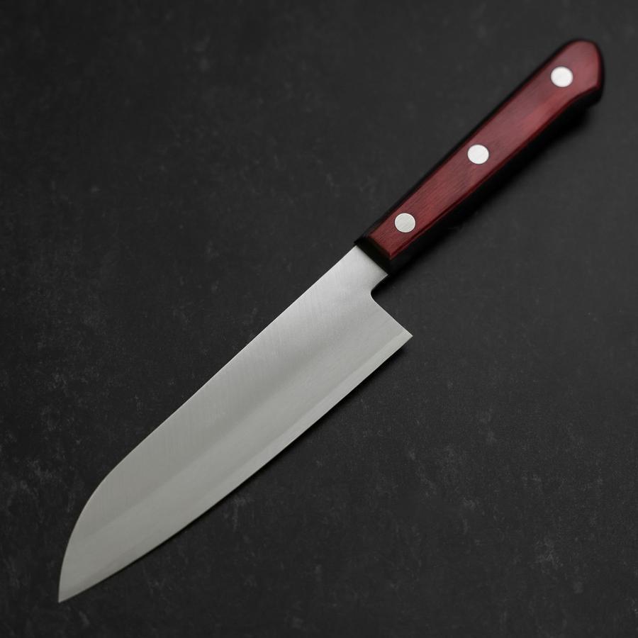 Premium Santoku Knife 140mm - Stainless Clad Blue Super Steel, Polished Western Handle in Black & Red - Perfect for Sushi, Vegetables & Meat Preparation