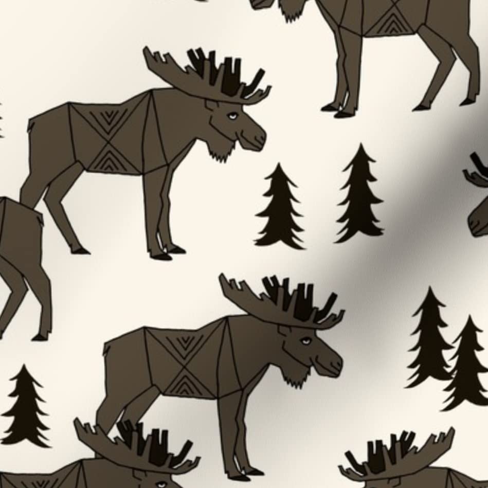 Moose Forest Dark Brown Cream Trees Antler Woodland Printed Minky Fabric Fat Quarter - Soft Plush Fabric for Sewing Baby Blankets, Quilt Backing & DIY Crafts - Perfect for Nursery Decor & Cozy Home Projects