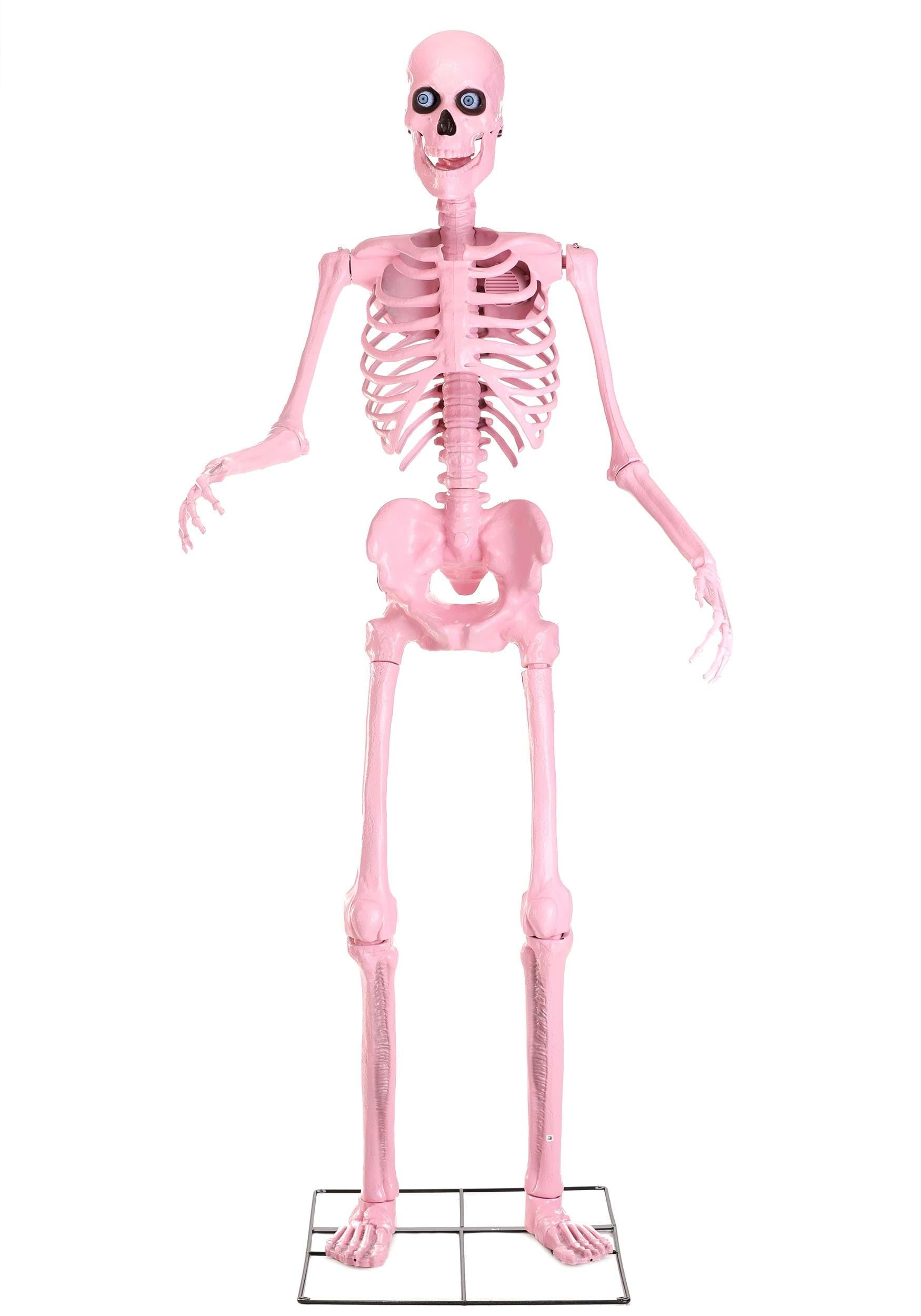 8ft Pink Animatronic Giant Skeleton with LED Eyes & Moving Jaw - Spooky Halloween Yard Decoration for Parties, Haunted Houses & Outdoor Decor