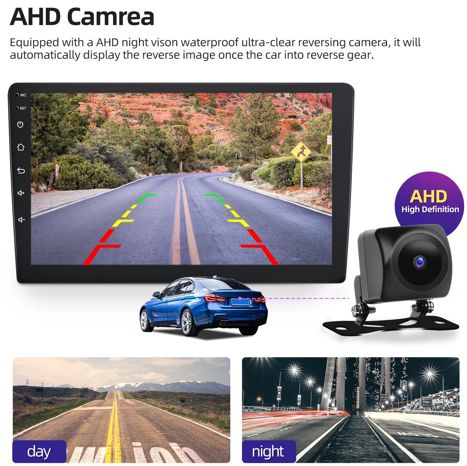 10.1 Inch Android Car Stereo with Wireless CarPlay & Android Auto - 2GB RAM 64GB ROM Double Din Touchscreen - Bluetooth, WiFi, GPS Navigation, Hi-Fi Audio - Includes AHD Backup Camera & Mic - Perfect for Car Audio Upgrade & Hands-Free Driving