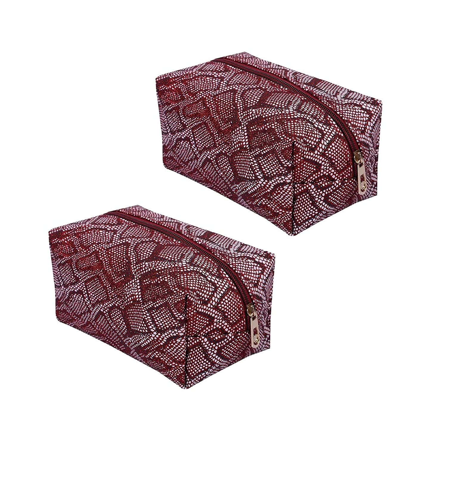 STRIPES® Red Glitter Snake Skin Cosmetic Organizer Bag - Soft Travel Makeup Pouch for Women & Girls (Pack of 2) | Perfect for Toiletries, Beauty Essentials & Stylish On-the-Go Organization